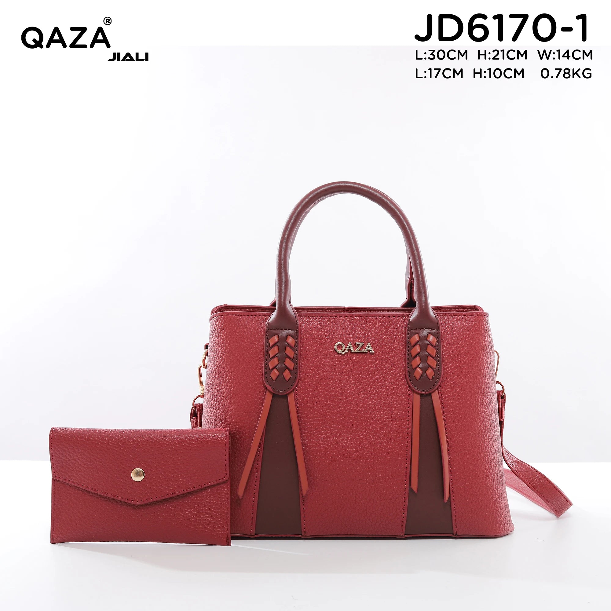 QAZA Women PU Leather Woven Grid 2-in-1 Tote Shoulder Handbag Set