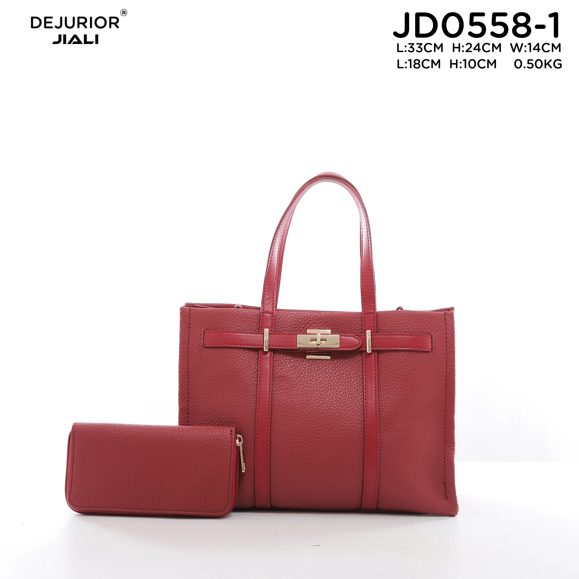Women PU Leather Lychee Pattern 2-in-1 Tote Handbag Set