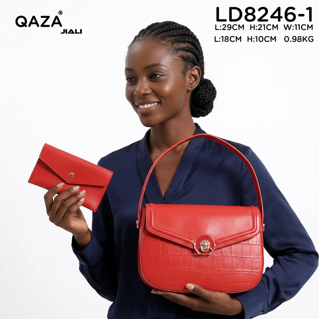 QAZA Women PU Leather Retro Crocodile Shoulder Handbag