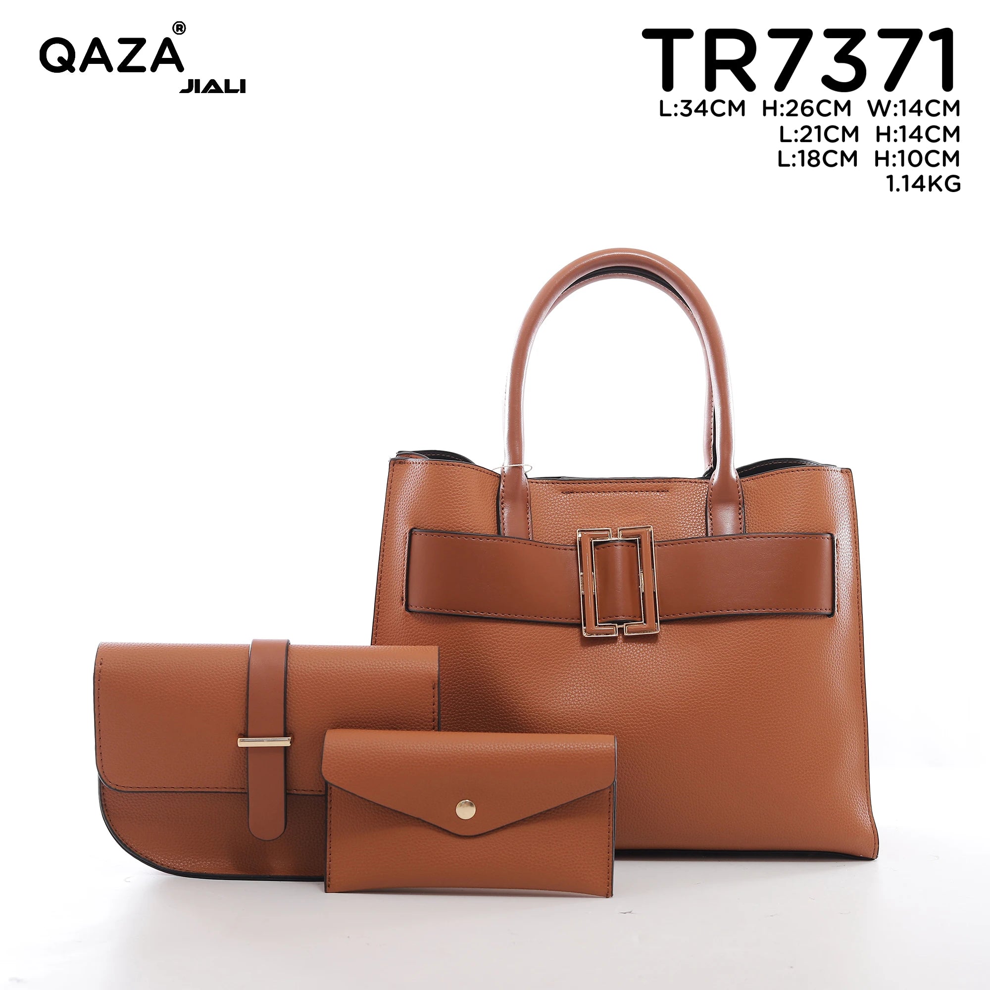 QAZA TR7371 Women PU Leather Crocodile Pattern Tote Bag Set