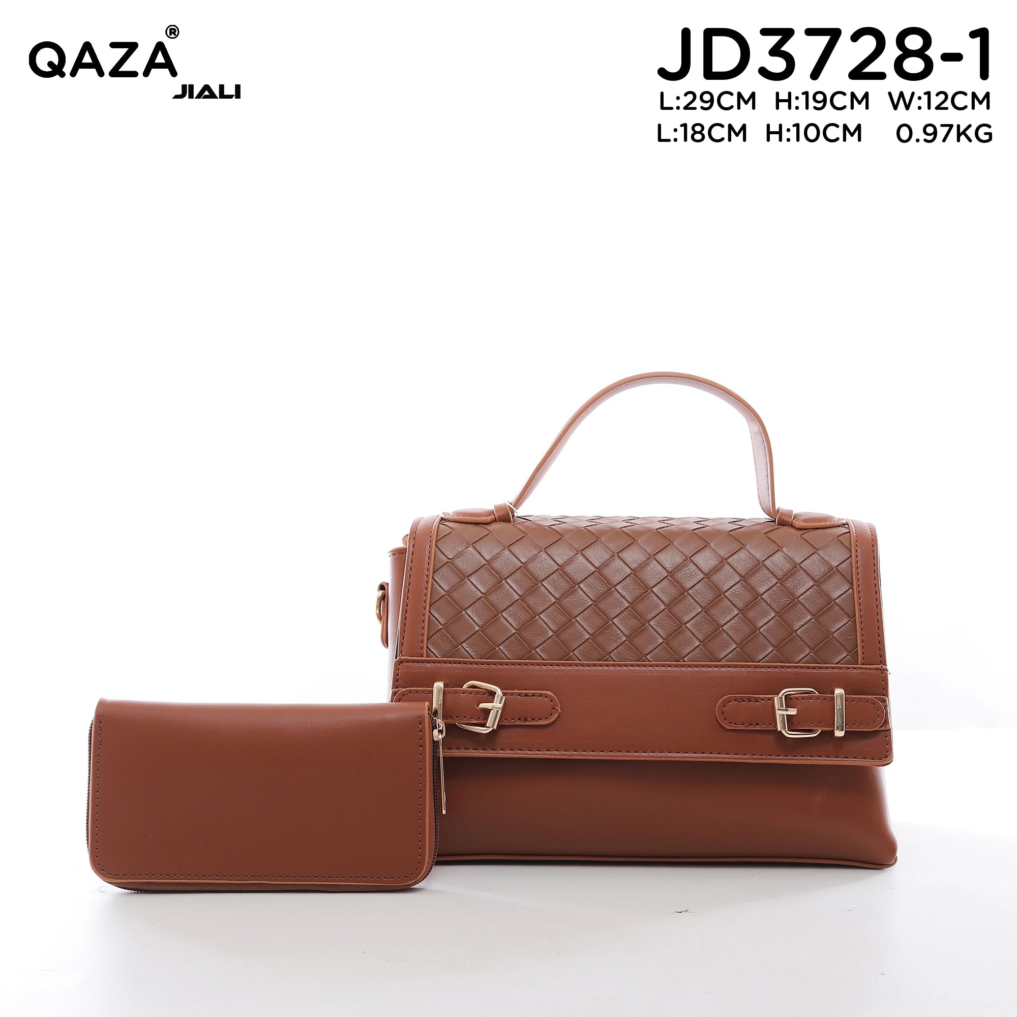 QAZA JD3728-1 Women PU Leather Weave Bow Tote Bag Set