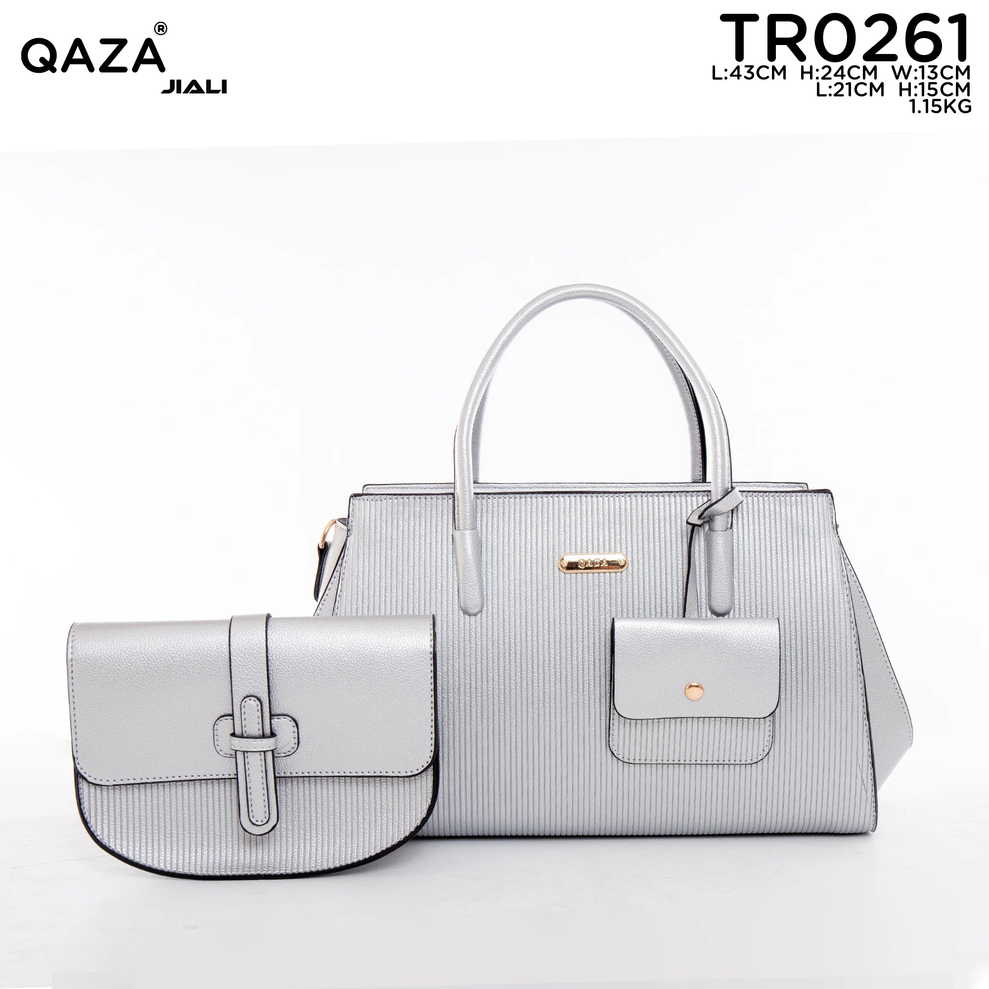 QAZA TR0261 Women PU Leather Crocodile Pattern Tote Bag Set