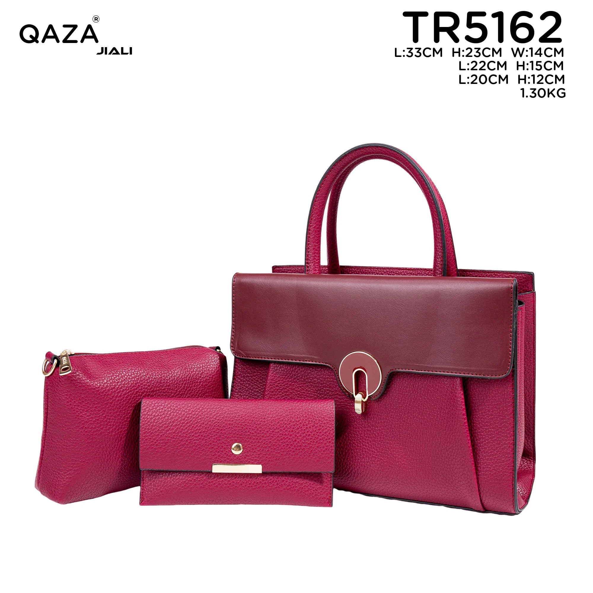 QAZA TR5162 Women PU Leather Lychee Pattern Tote Bag Set