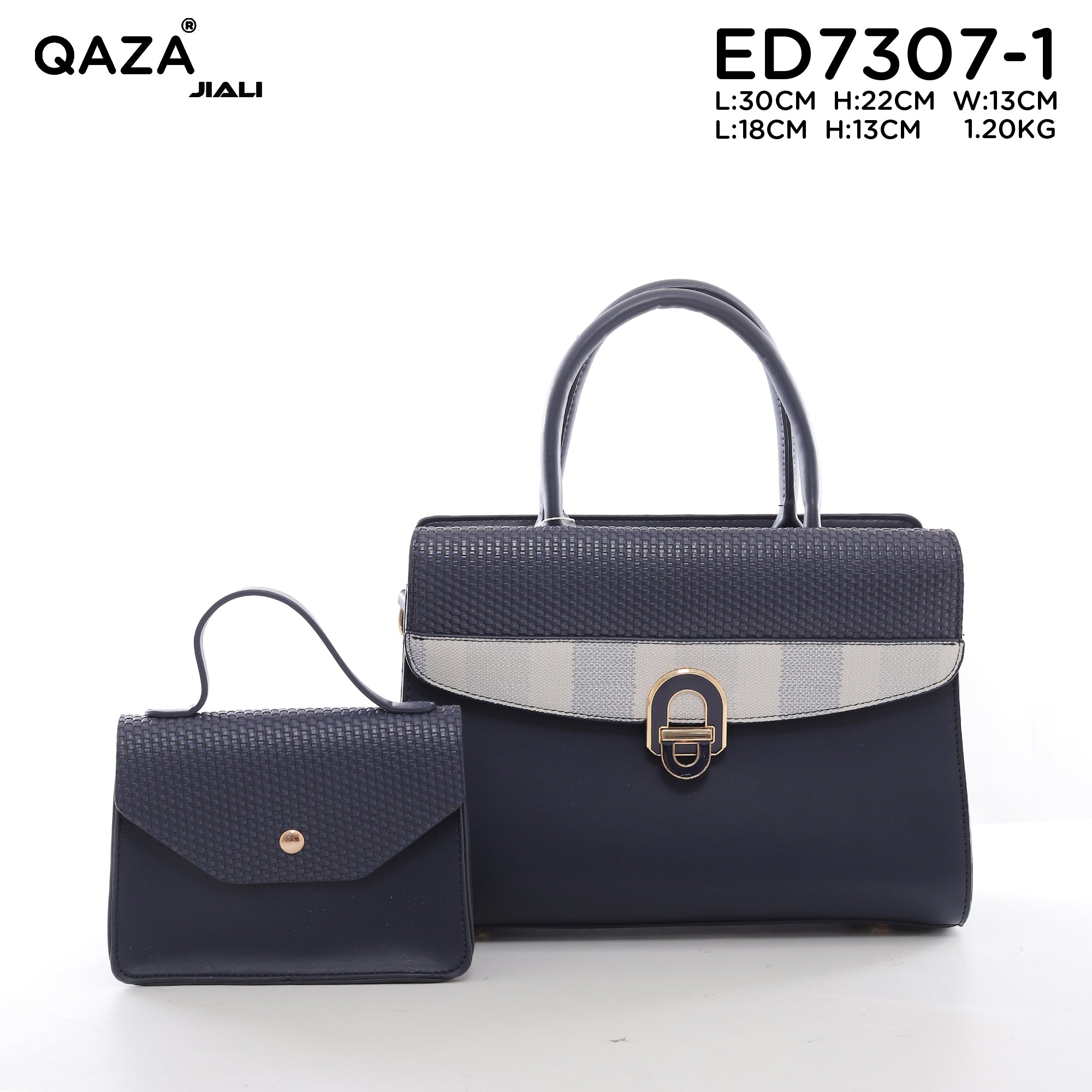 QAZA ED7307-1 Women PU Leather Woven Flap Tote Bag Set