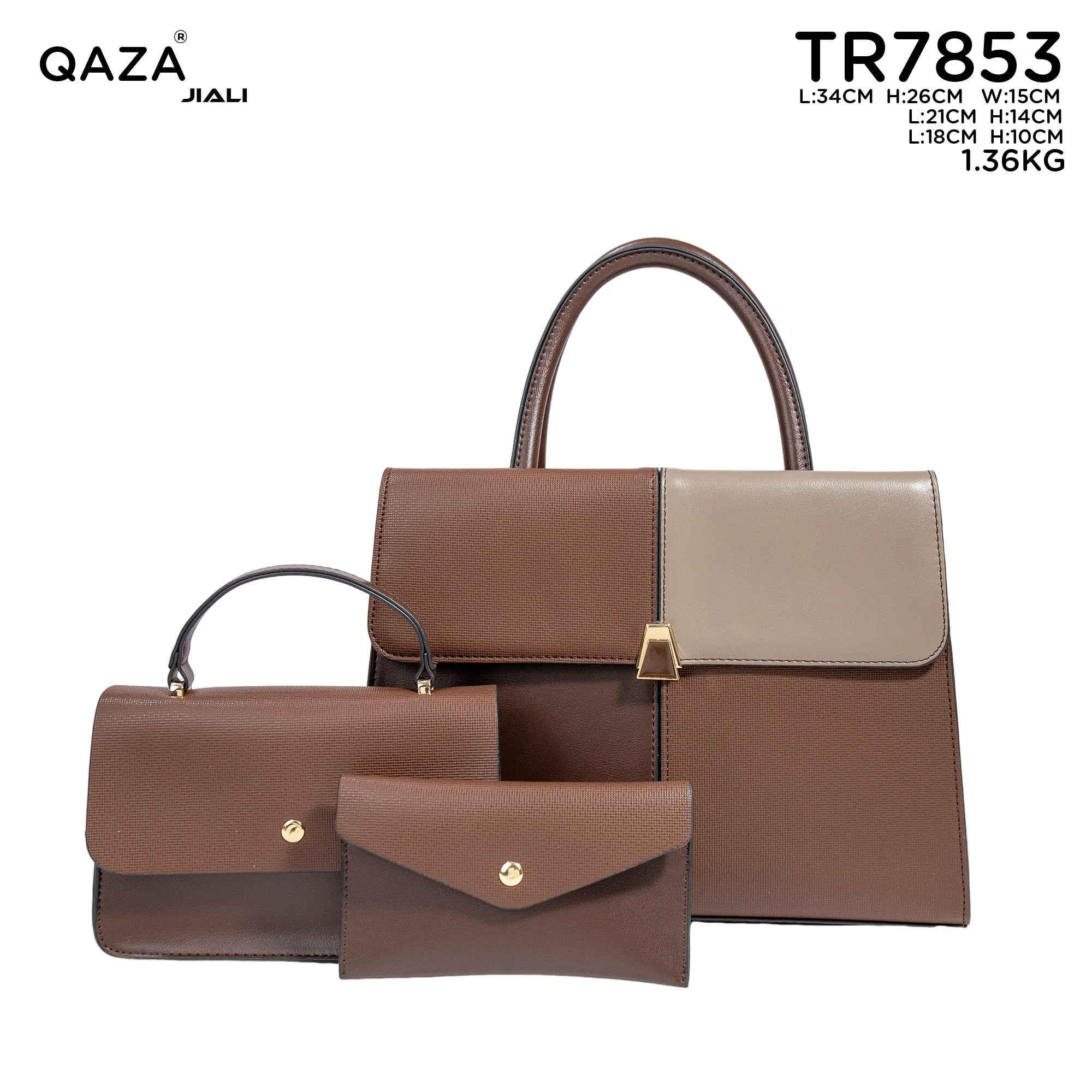 QAZA TR7853 Women PU Leather Crocodile Pattern Tote Bag Set