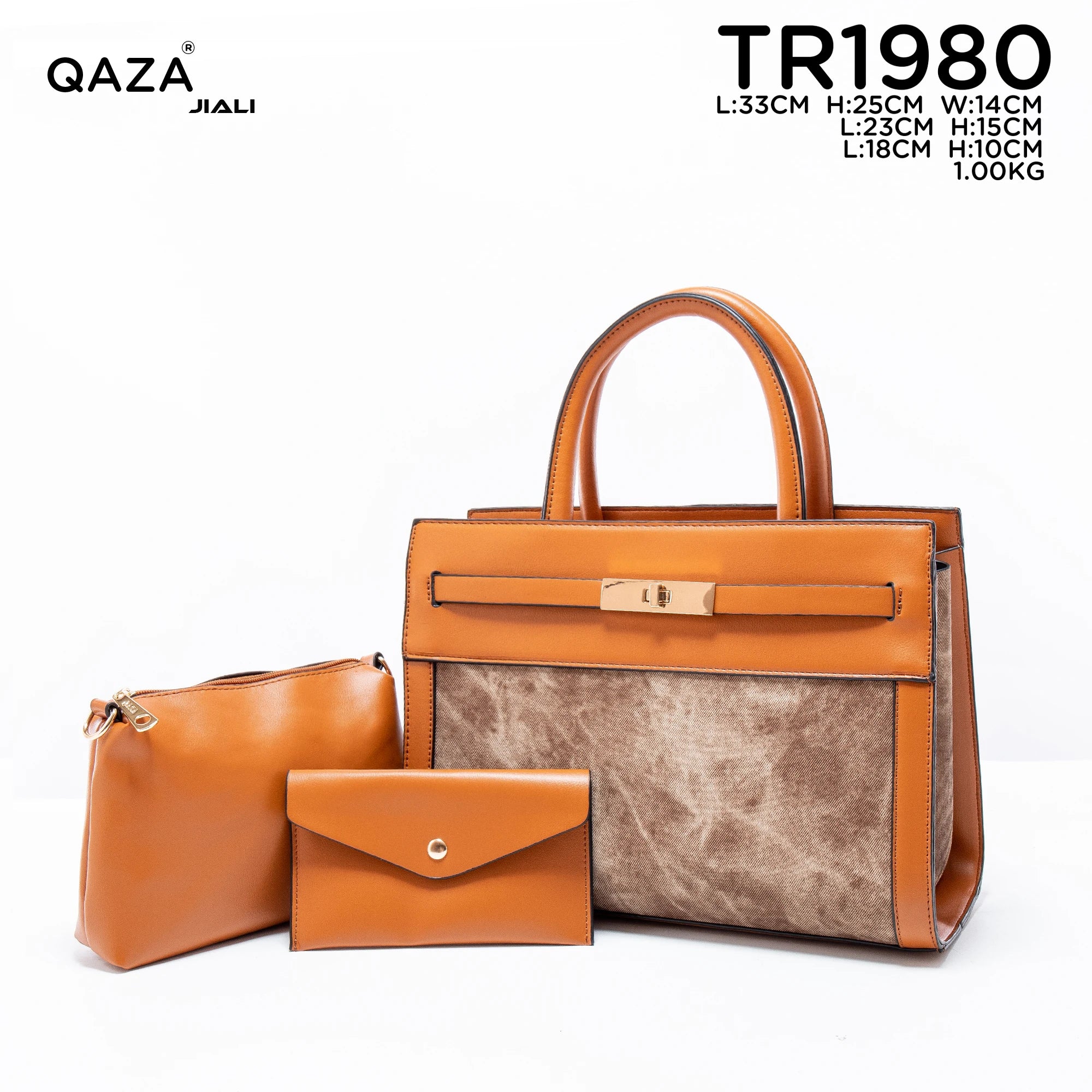 Women PU Leather Marble Pattern 3-in-1 Tote Bag Set