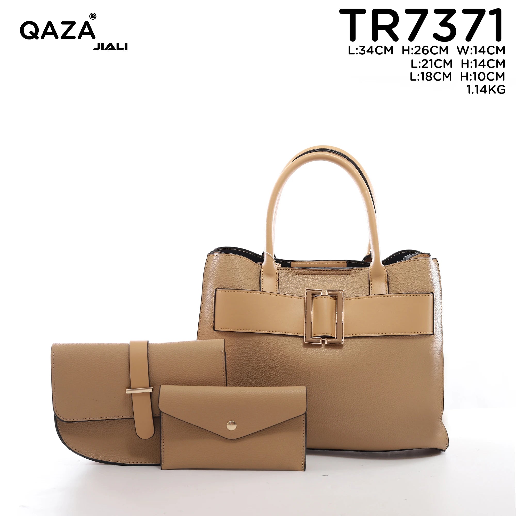 QAZA TR7371 Women PU Leather Crocodile Pattern Tote Bag Set