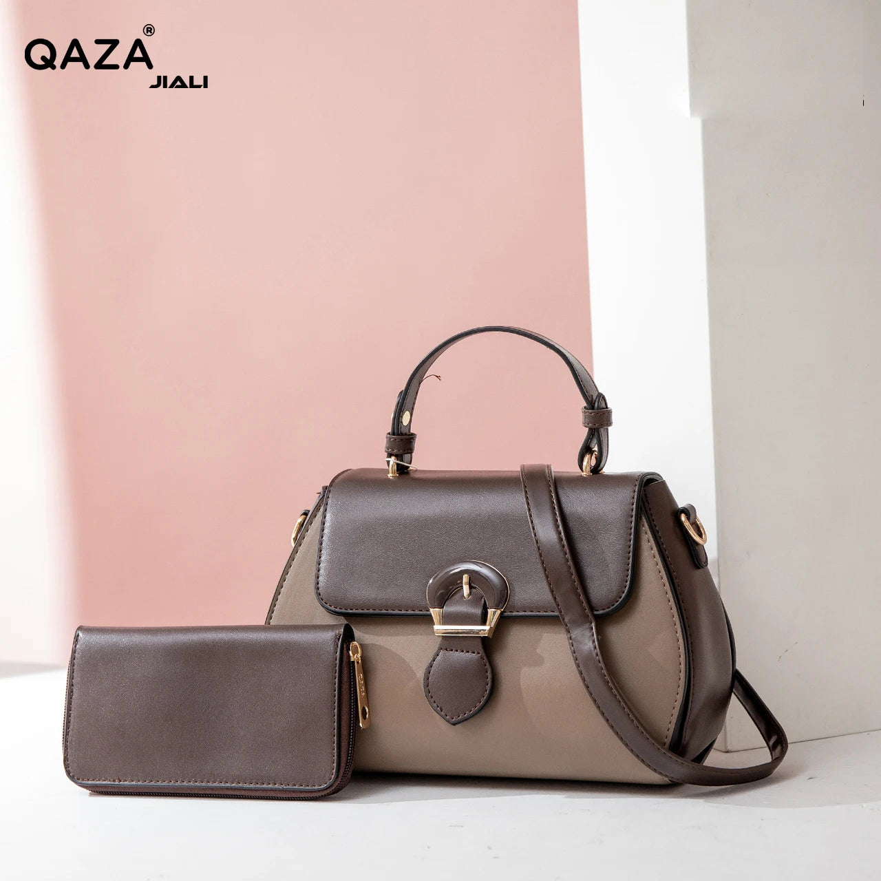 QAZA Women PU Leather 2-in-1 Lightweight Shoulder Messenger Handbag