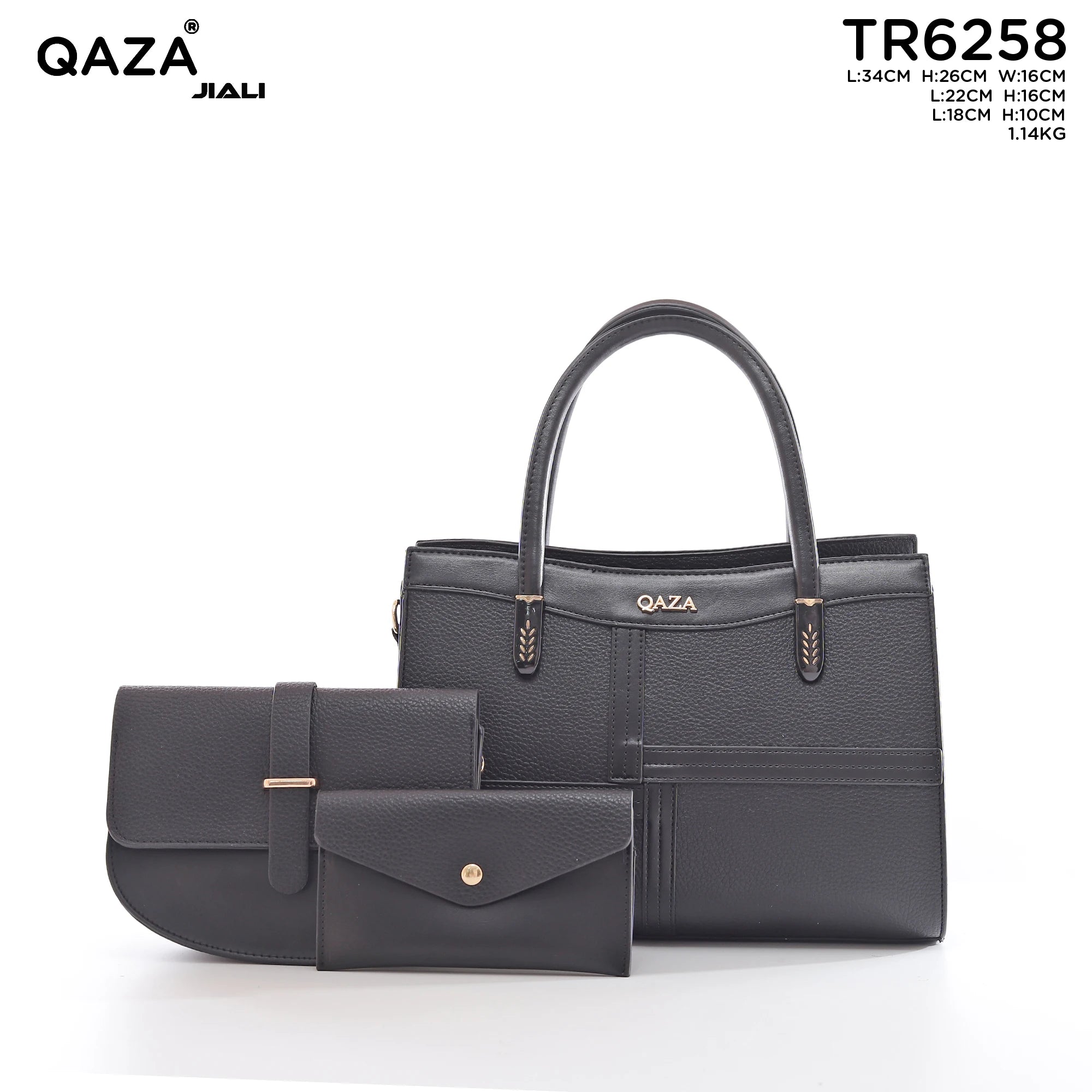 QAZA Women PU Leather Patchwork Color Block Tote Shoulder Handbag Set