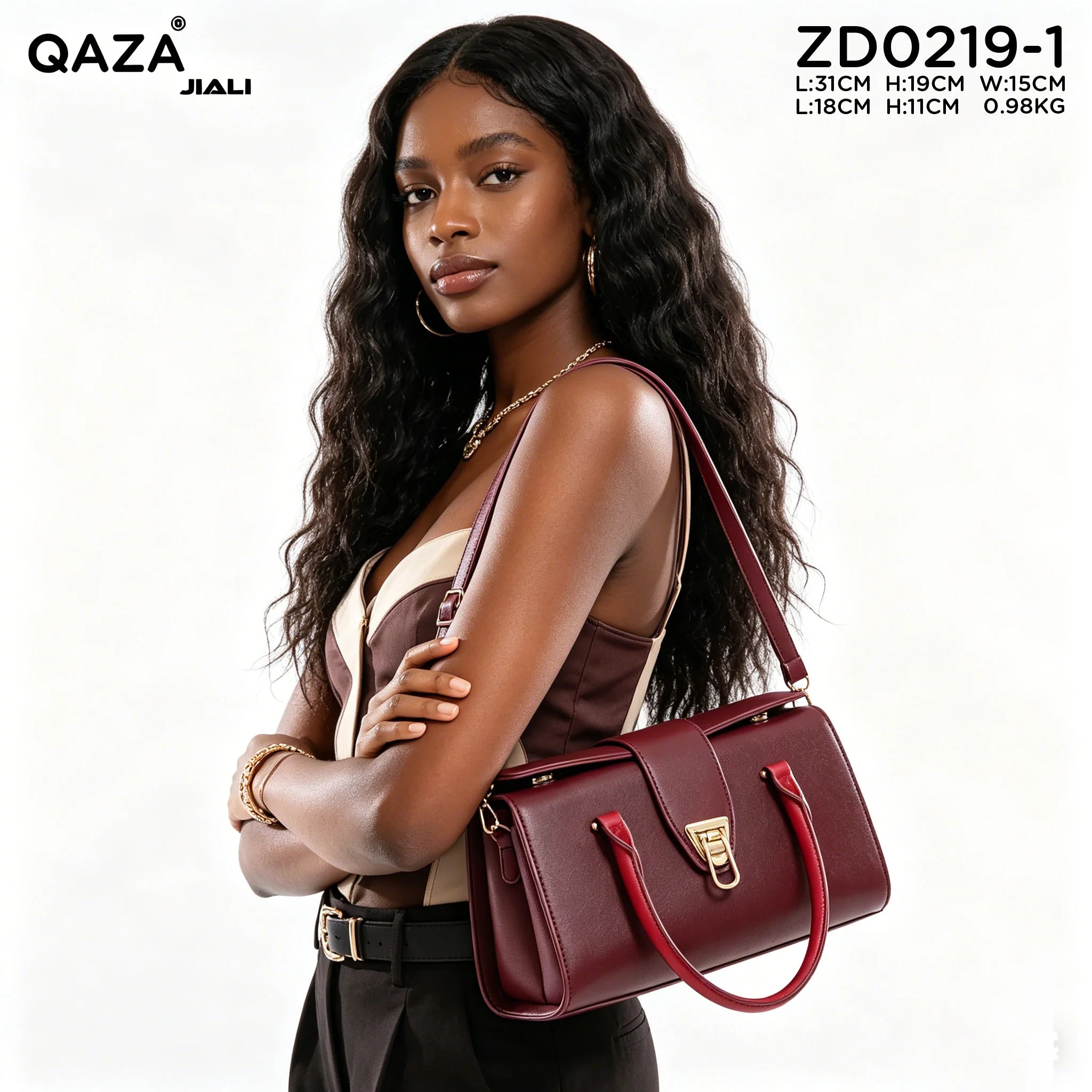 QAZA ZD0219-1 Women PU Leather Alligator Pattern Tote Bag Set