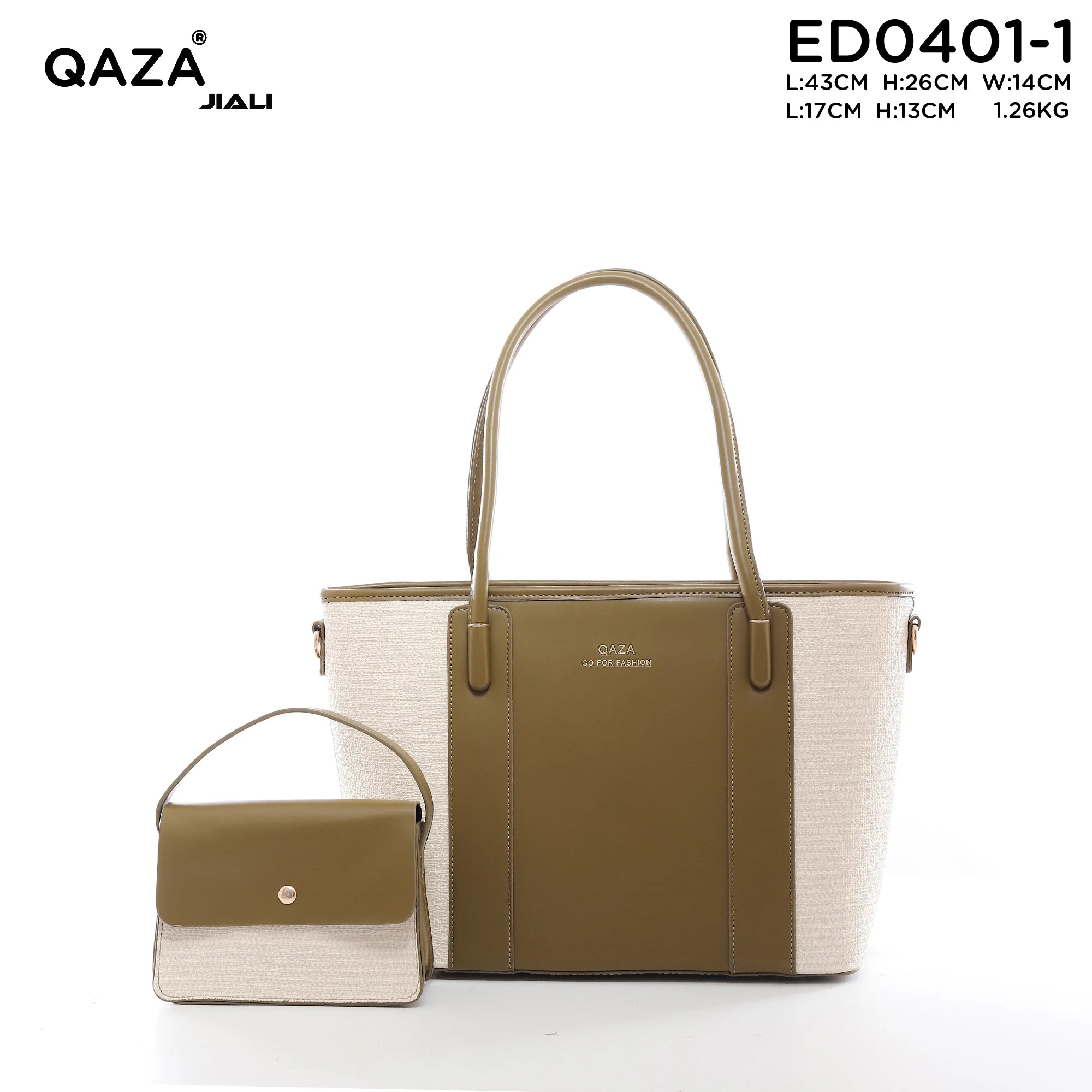 QAZA Women PU Leather Woven Texture 2-in-1 Tote Shoulder Handbag Set