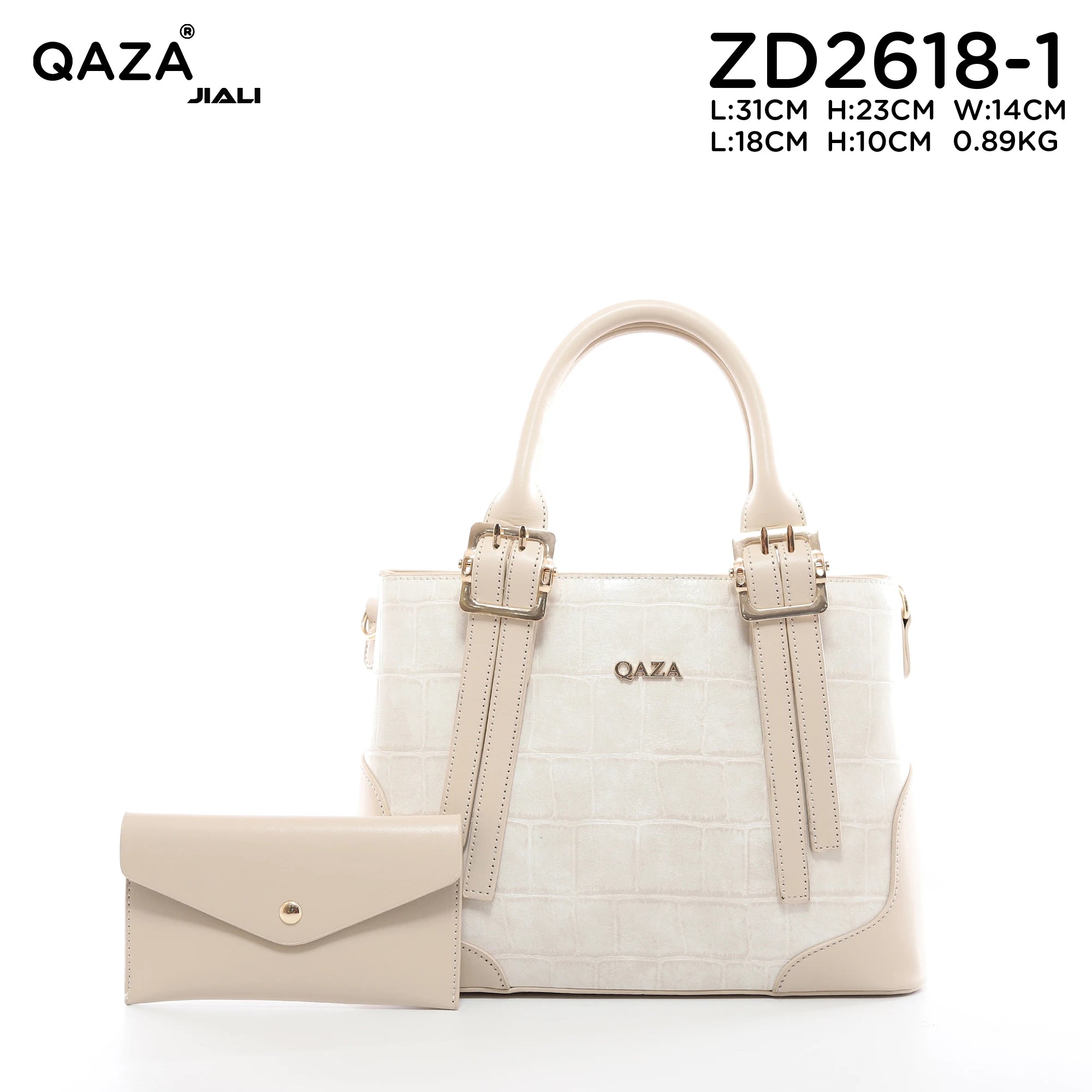 QAZA ZD2618-1 Women PU Crocodile Grain Leather Shoulder Bag Set With Long Wallet Vintage Gold Hardware Work Tote