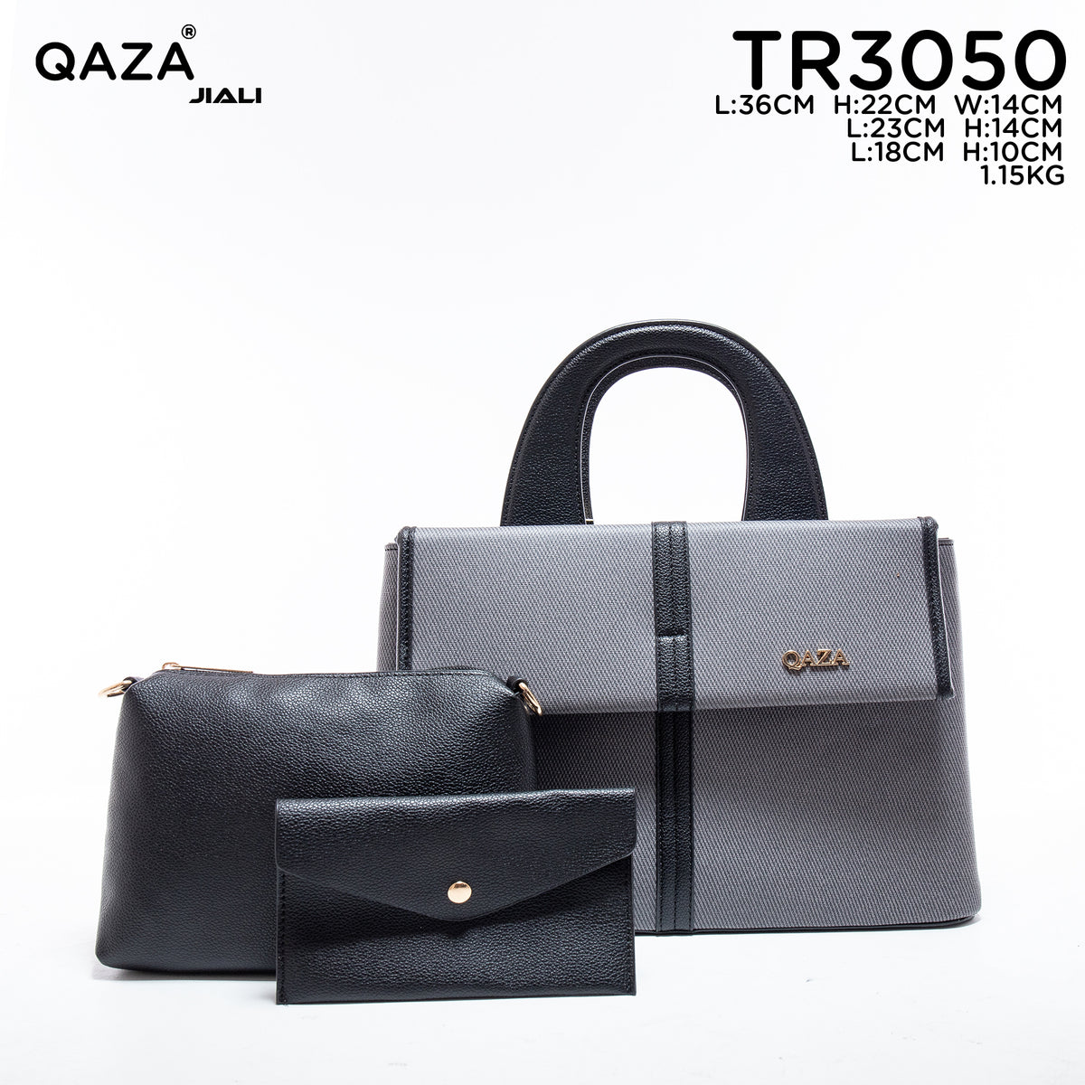 Women PU Leather Canvas Texture 3-in-1 Tote Shoulder Handbag Set