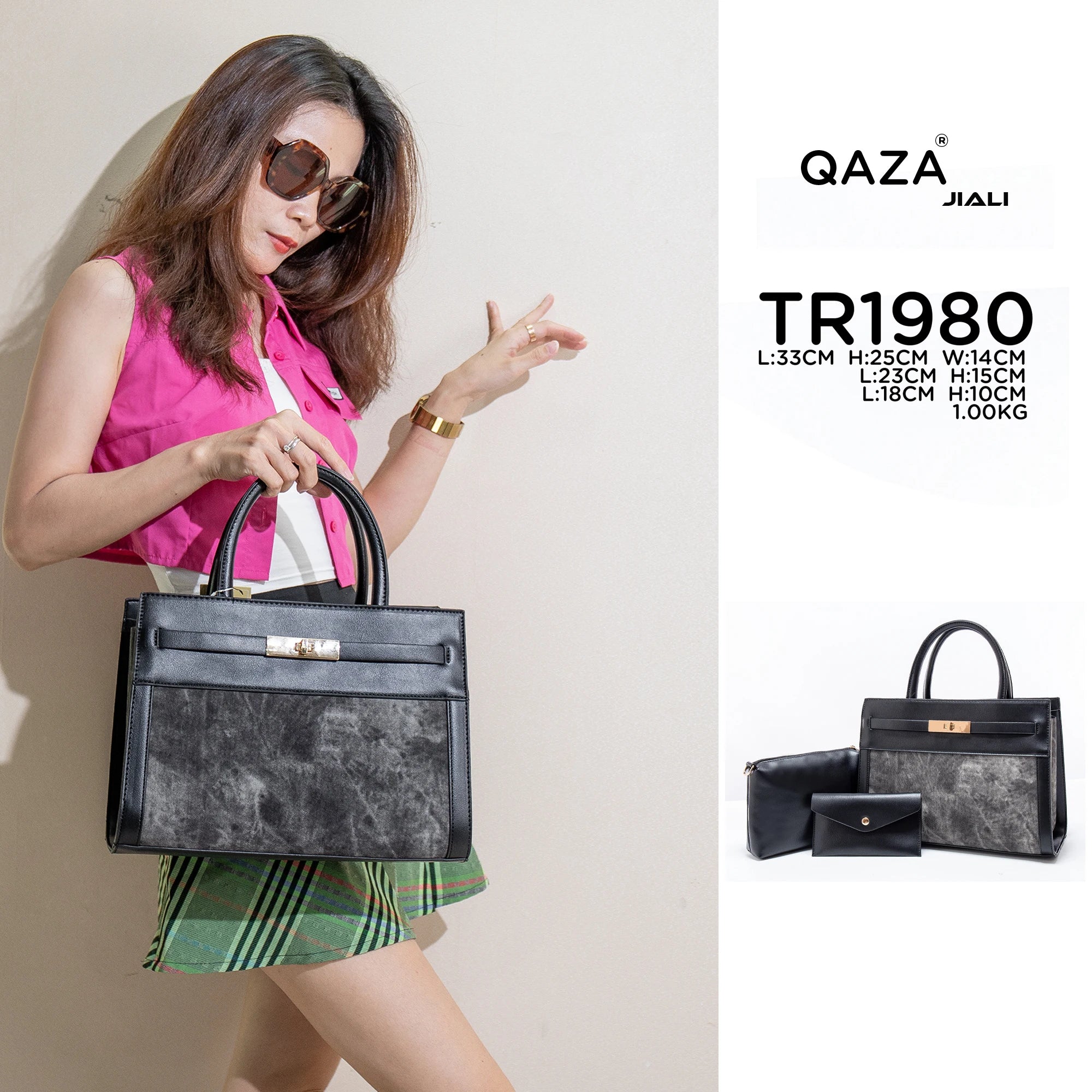 Women PU Leather Marble Pattern 3-in-1 Tote Bag Set