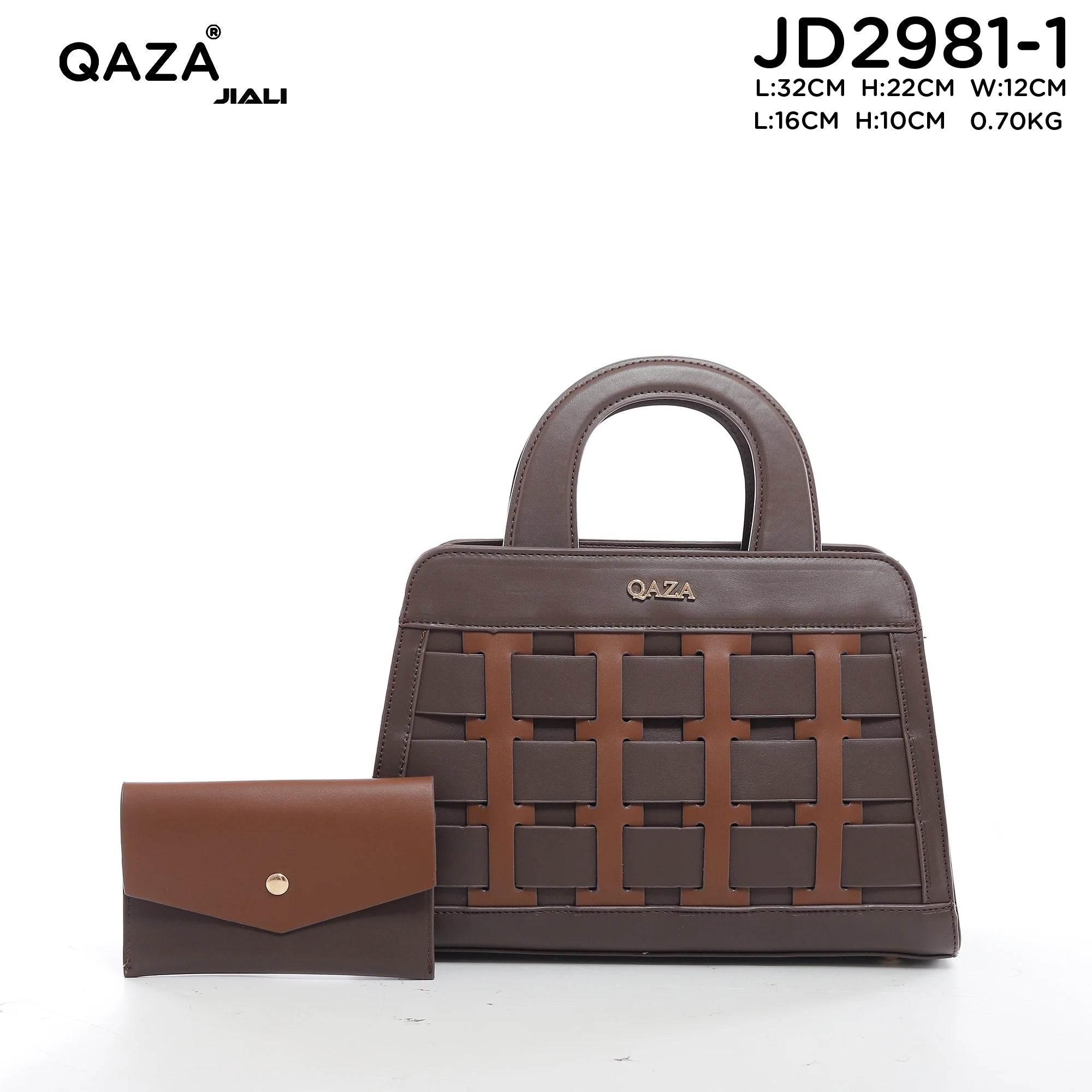 QAZA Women PU Leather Woven Grid 2-in-1 Top Handle Shoulder Crossbody Purse Set