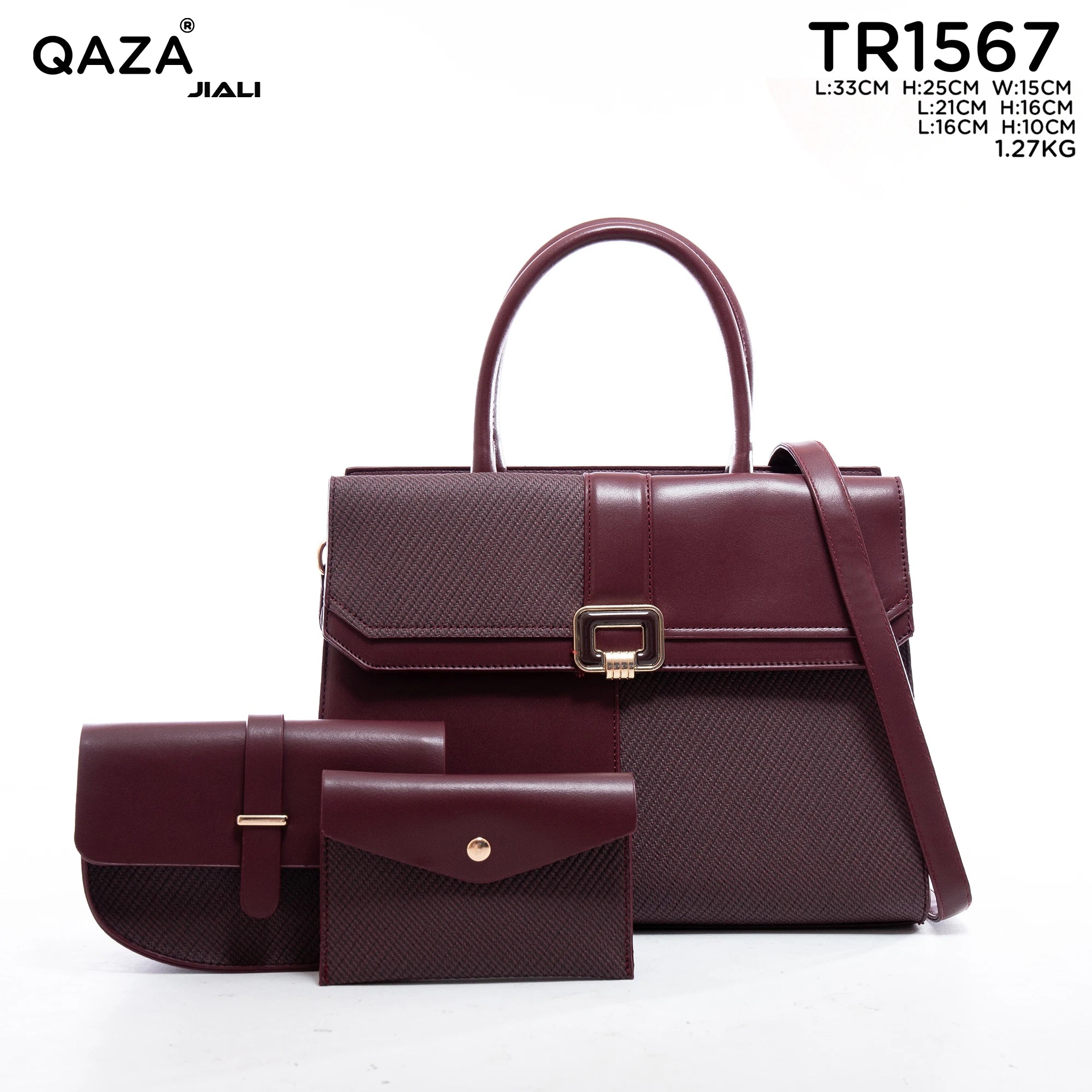 QAZA TR1567 Women PU Leather Crocodile Pattern Tote Bag Set