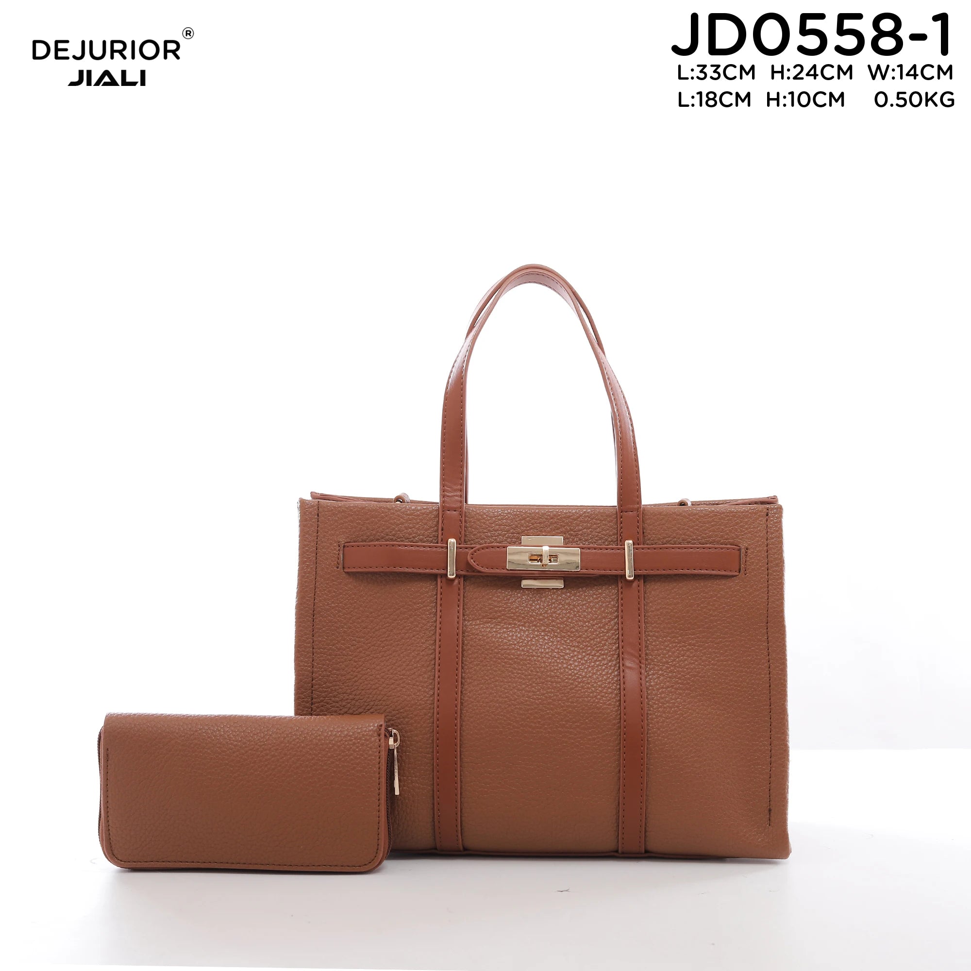 Women PU Leather Lychee Pattern 2-in-1 Tote Handbag Set