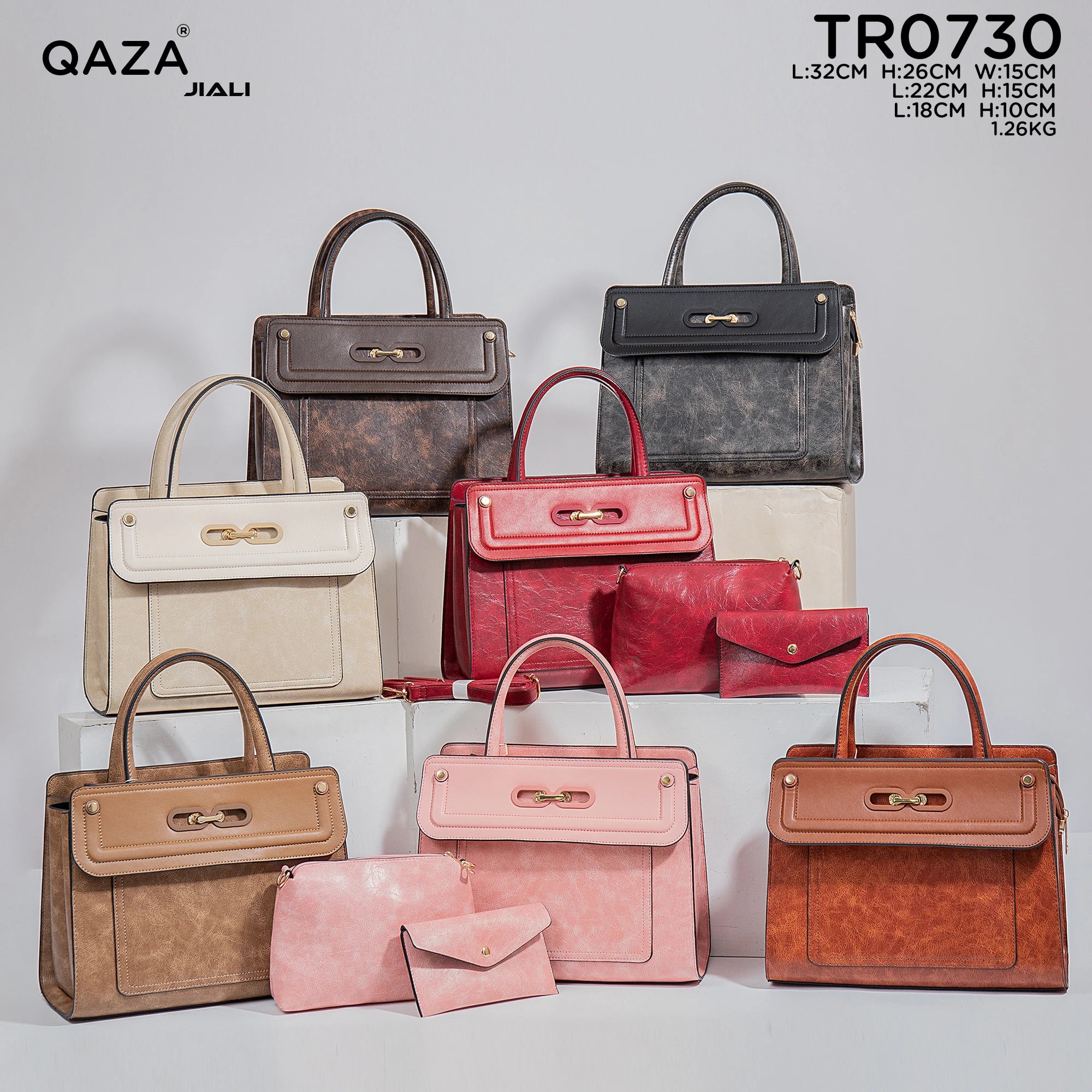 QAZA TR0730 Women PU Leather Crocodile Marble Pattern Tote Bag Set