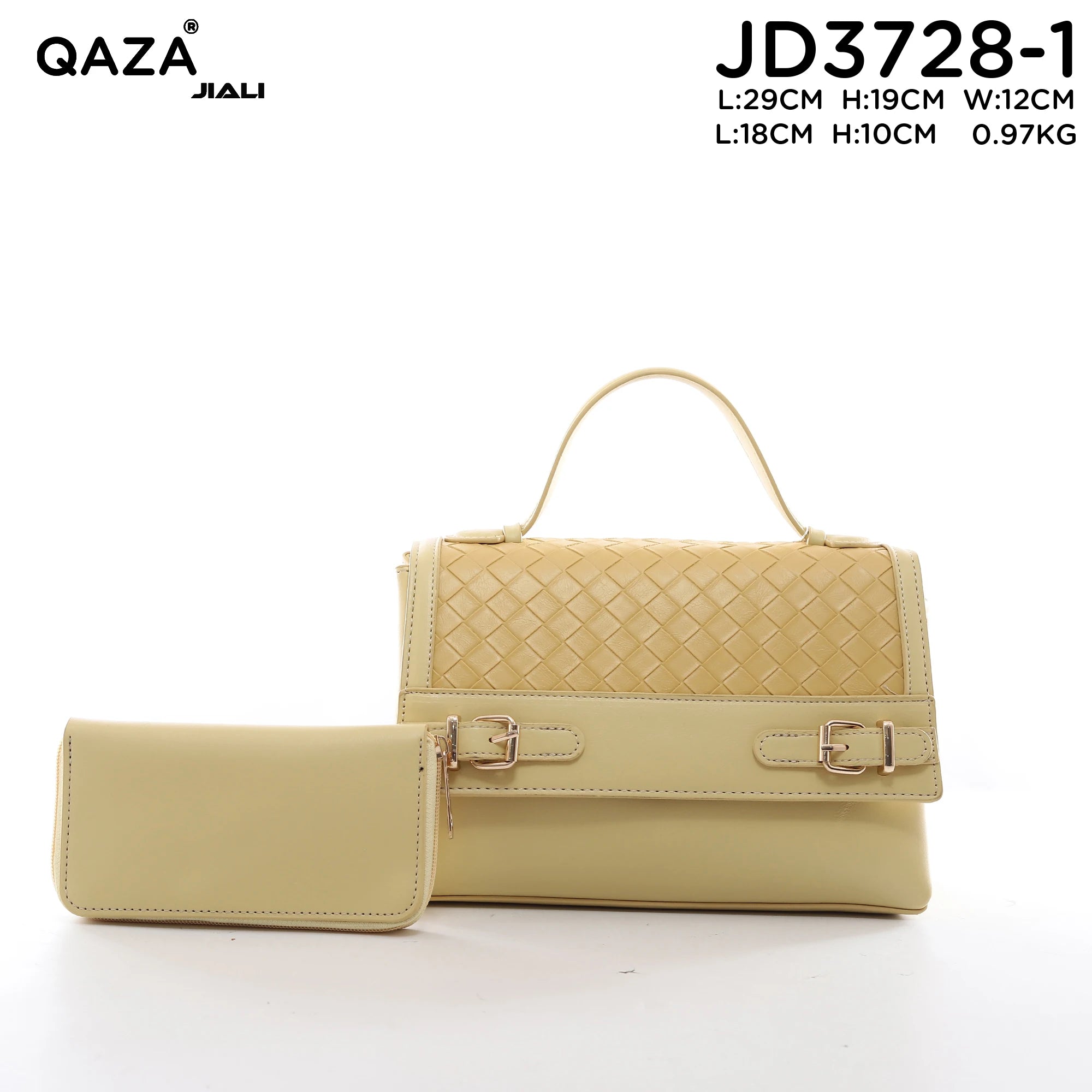 QAZA JD3728-1 Women PU Leather Weave Bow Tote Bag Set