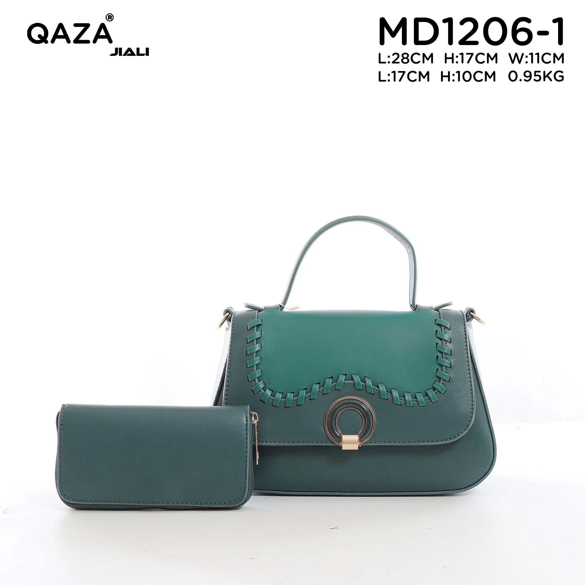 Women PU Leather Wave Whipstitch Flap Two-Tone Ring Lock Top Handle Crossbody Handbag Set