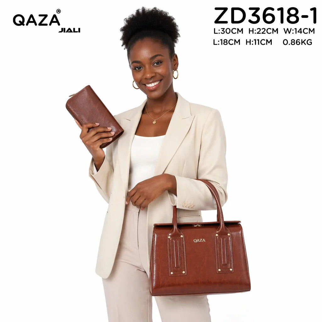 QAZA ZD3618-1 Women PU Leather Saffiano Tote Bag Set With Wallet