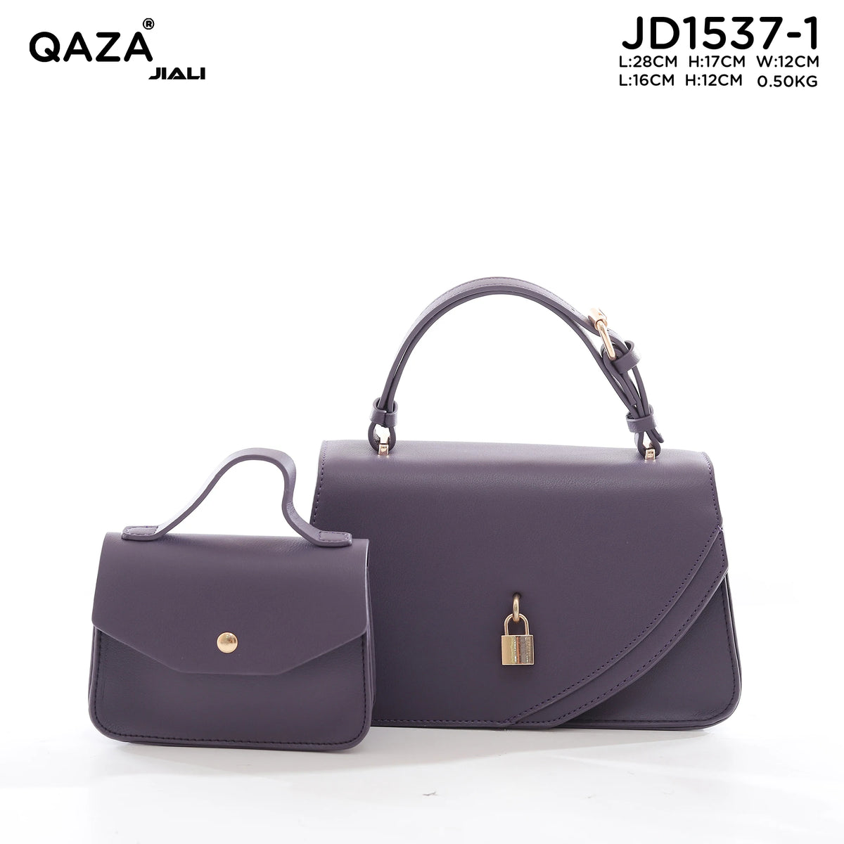QAZA Women PU Leather Classic Solid Color 2-in-1 Shoulder Handbag Purse Set