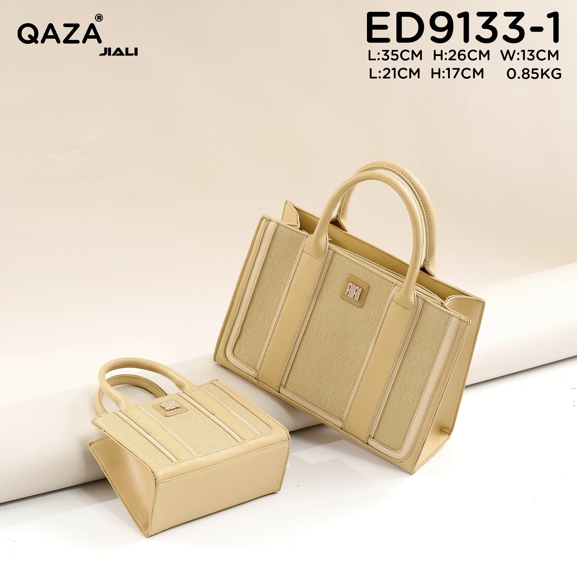 QAZA ED9133-1 Women PU Leather Striped Tote Wallet Handbag Set