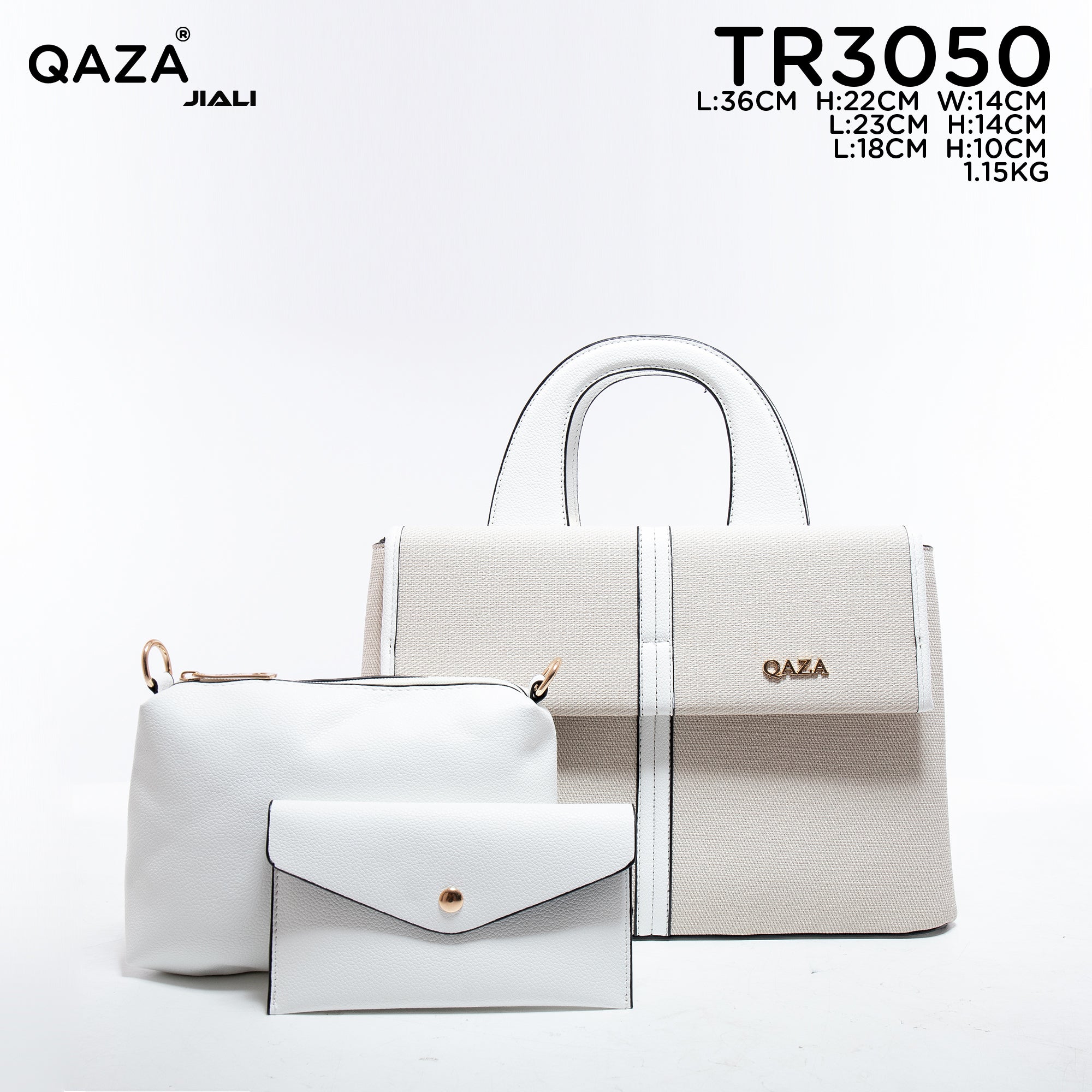 Women PU Leather Canvas Texture 3-in-1 Tote Shoulder Handbag Set
