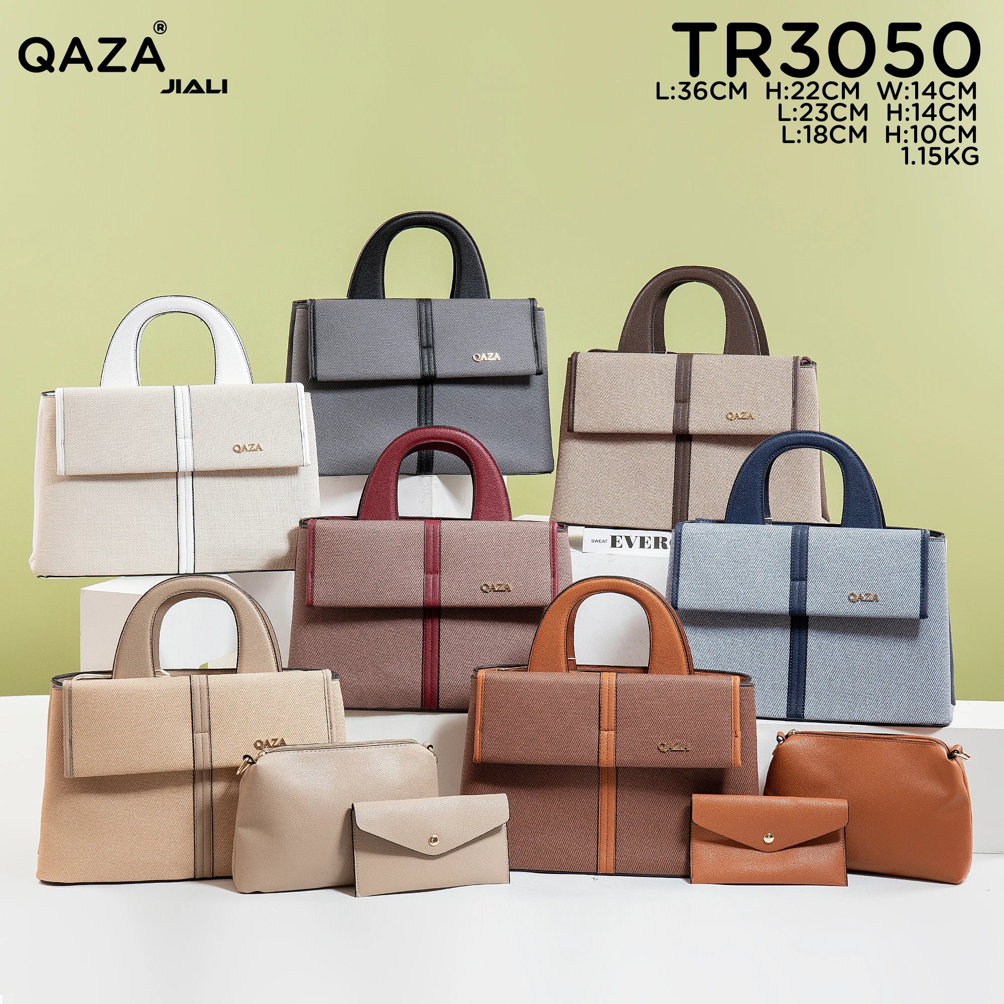 Women PU Leather Canvas Texture 3-in-1 Tote Shoulder Handbag Set