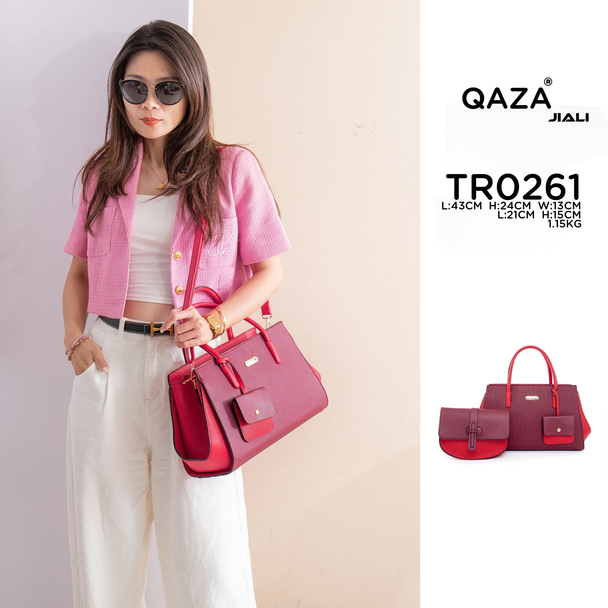 QAZA TR0261 Women PU Leather Crocodile Pattern Tote Bag Set