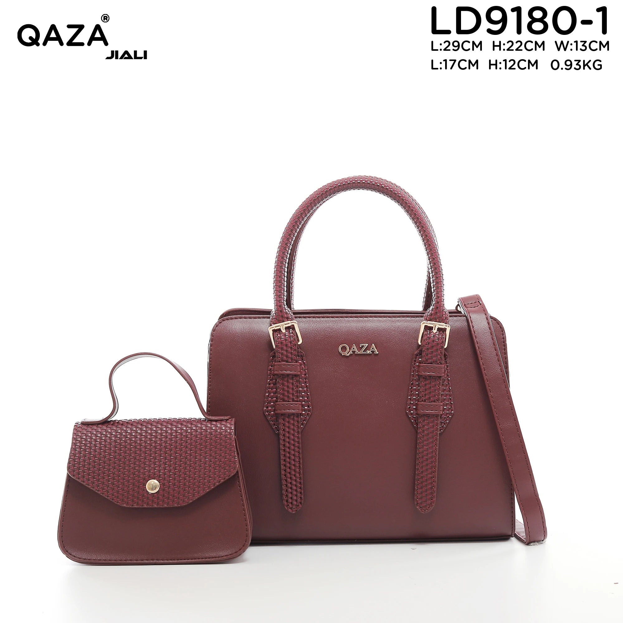 QAZA LD9180-1 Women PU Leather Woven Handle Top Handle Shoulder Bag with Coin Purse