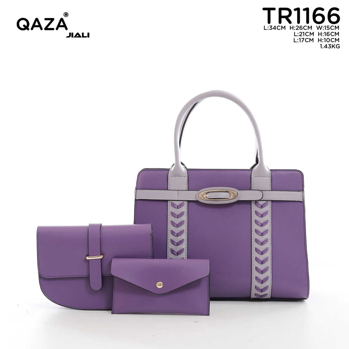 QAZA Women PU Leather 3-in-1 Large Capacity Tote Shoulder Handbag Set