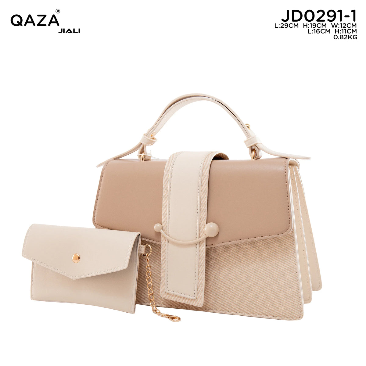 QAZA JD0291-1 Women PU Leather 2-in-1 Saddle Tote Handbag Set