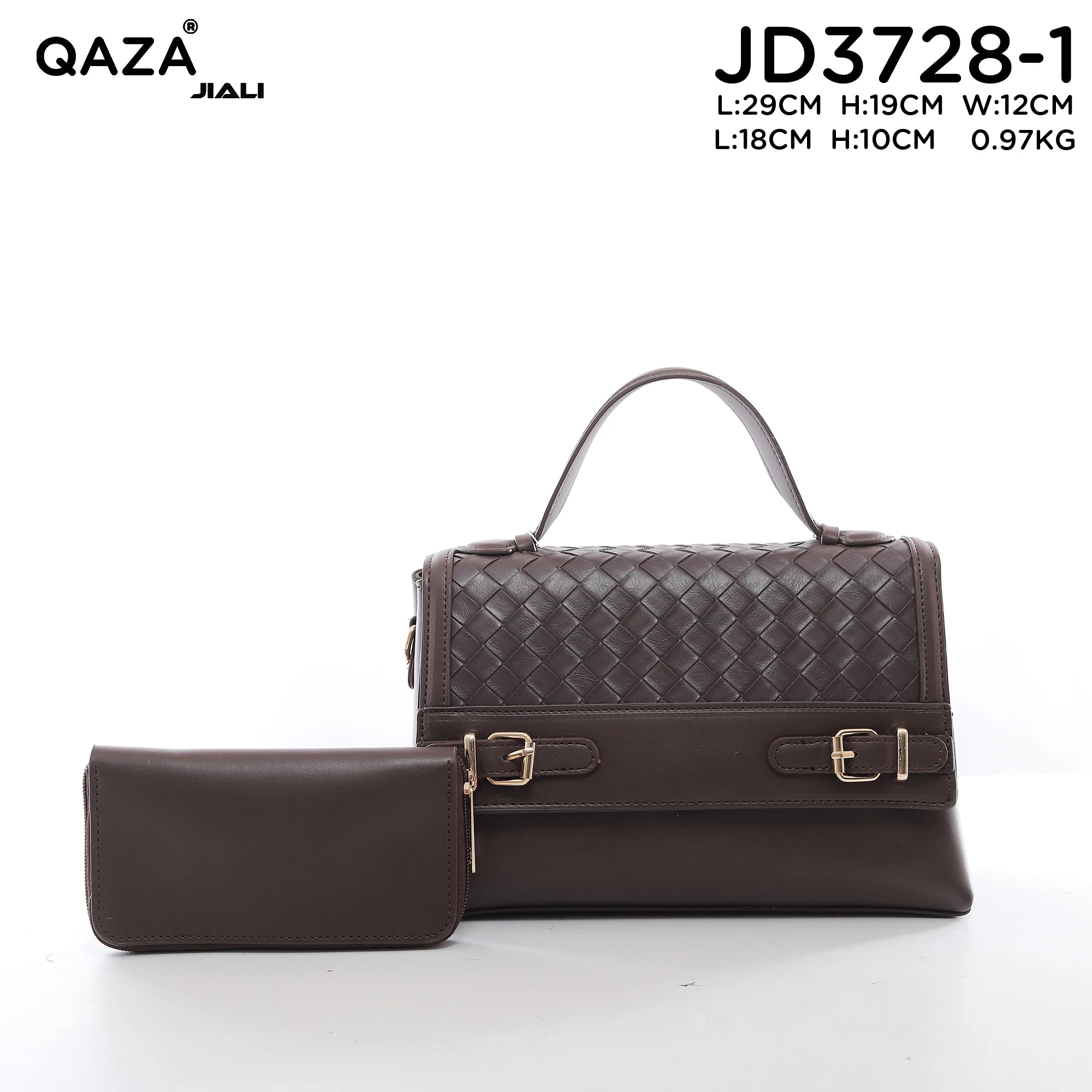 QAZA JD3728-1 Women PU Leather Weave Bow Tote Bag Set