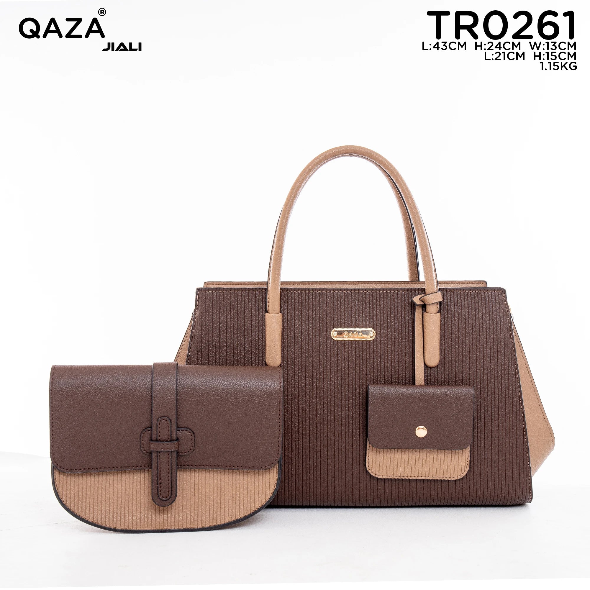 QAZA TR0261 Women PU Leather Crocodile Pattern Tote Bag Set