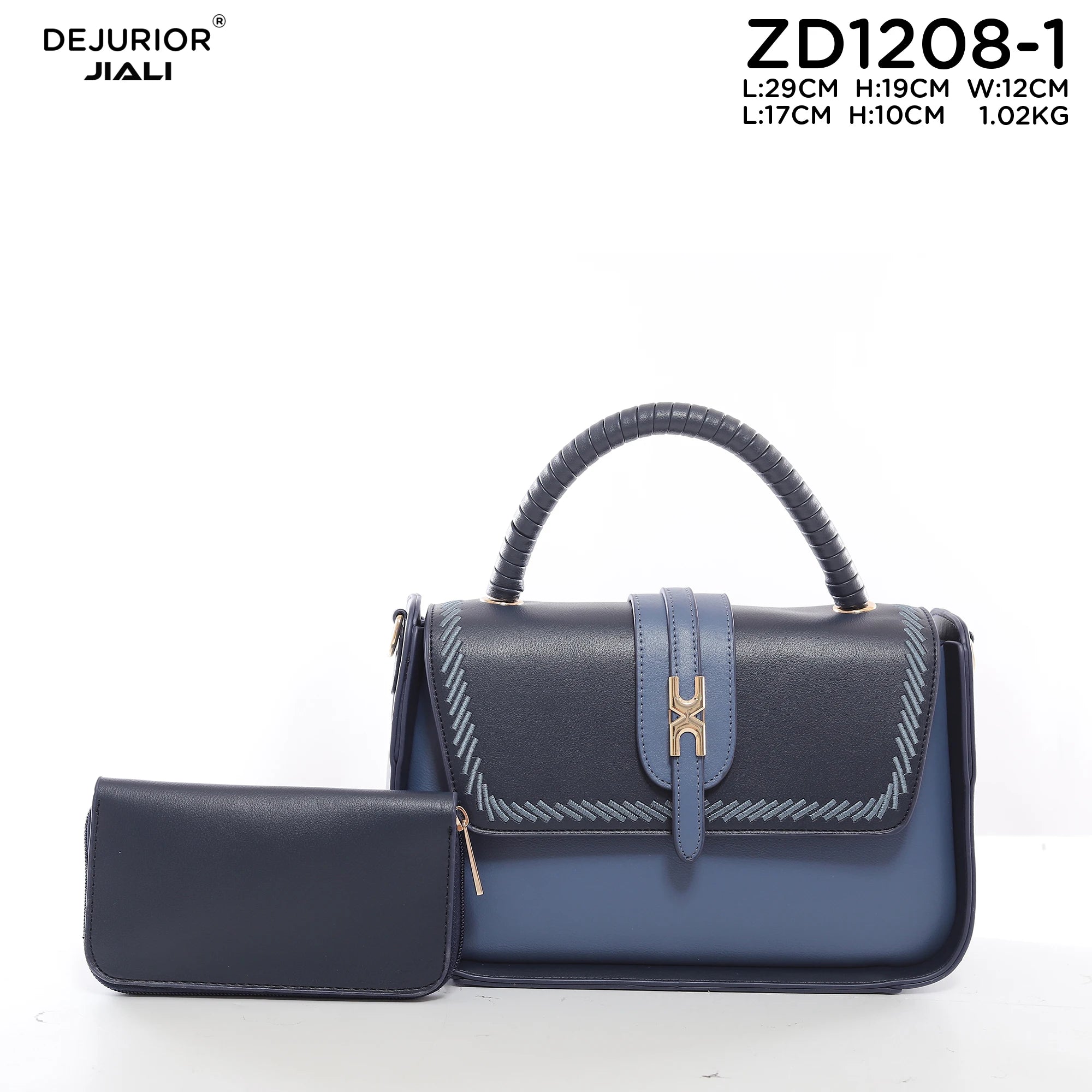 Women PU Leather Vintage Stitch Woven Handle Flip 2-in-1 Tote Work Bag