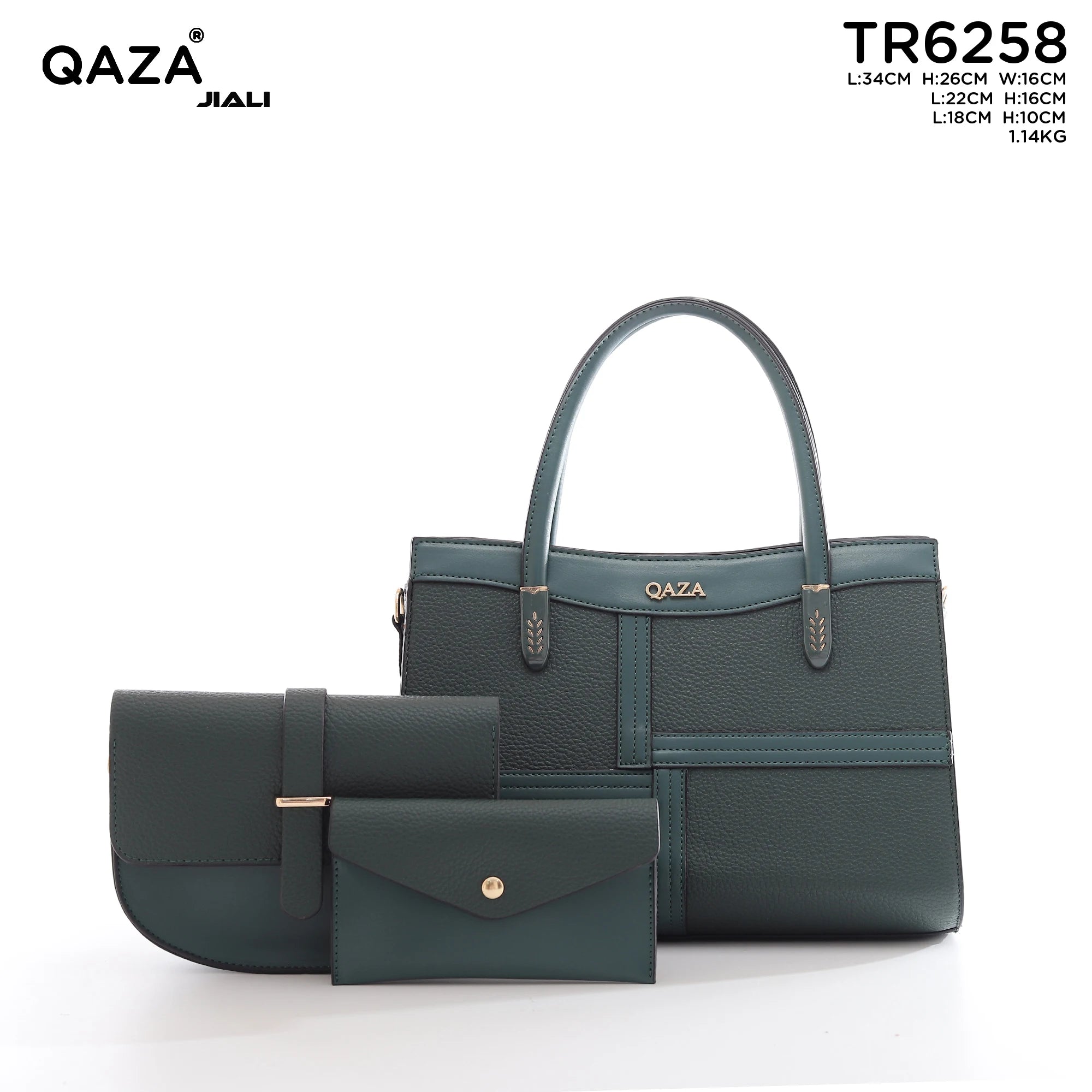 QAZA Women PU Leather Patchwork Color Block Tote Shoulder Handbag Set
