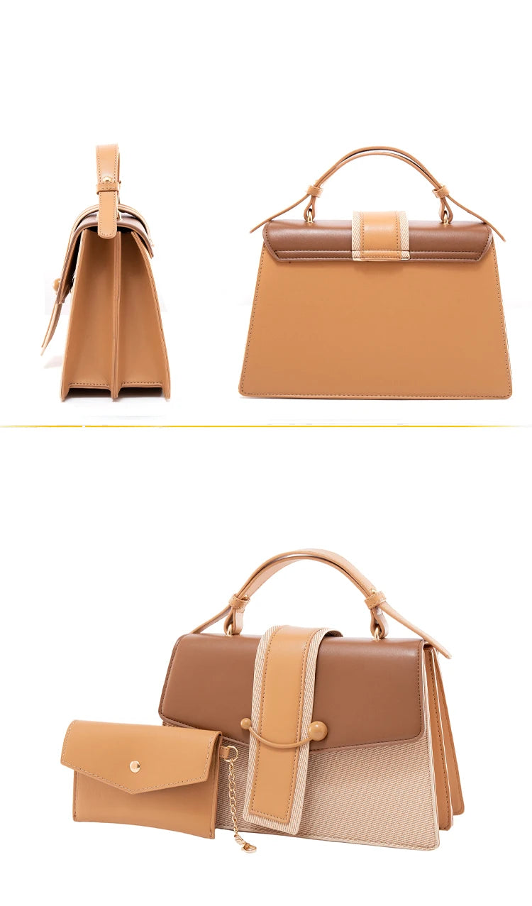 QAZA JD0291-1 Women PU Leather 2-in-1 Saddle Tote Handbag Set