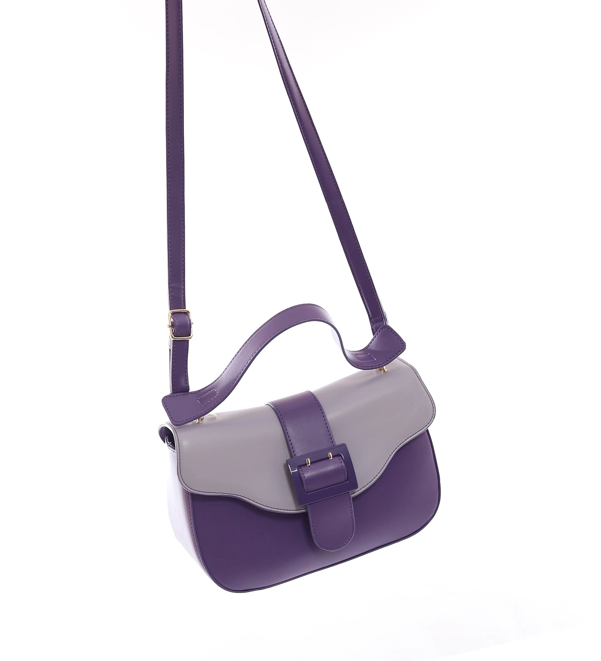 QAZA JD2634-1 Women PU Leather Contrast Color Half Moon Shoulder Bag Set