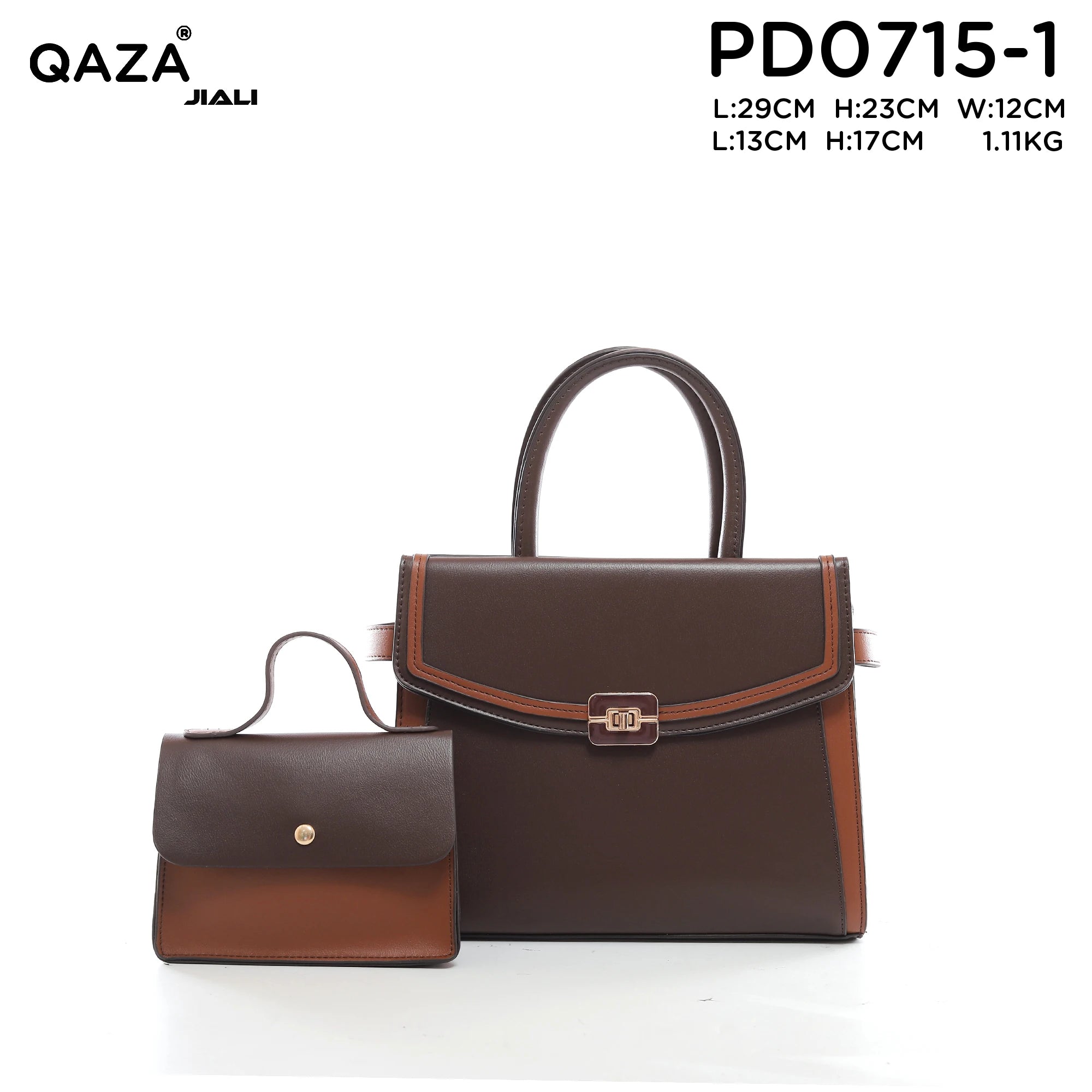 QAZA PD0715-1 Women PU Leather Contrast Trim Tote Bag Set