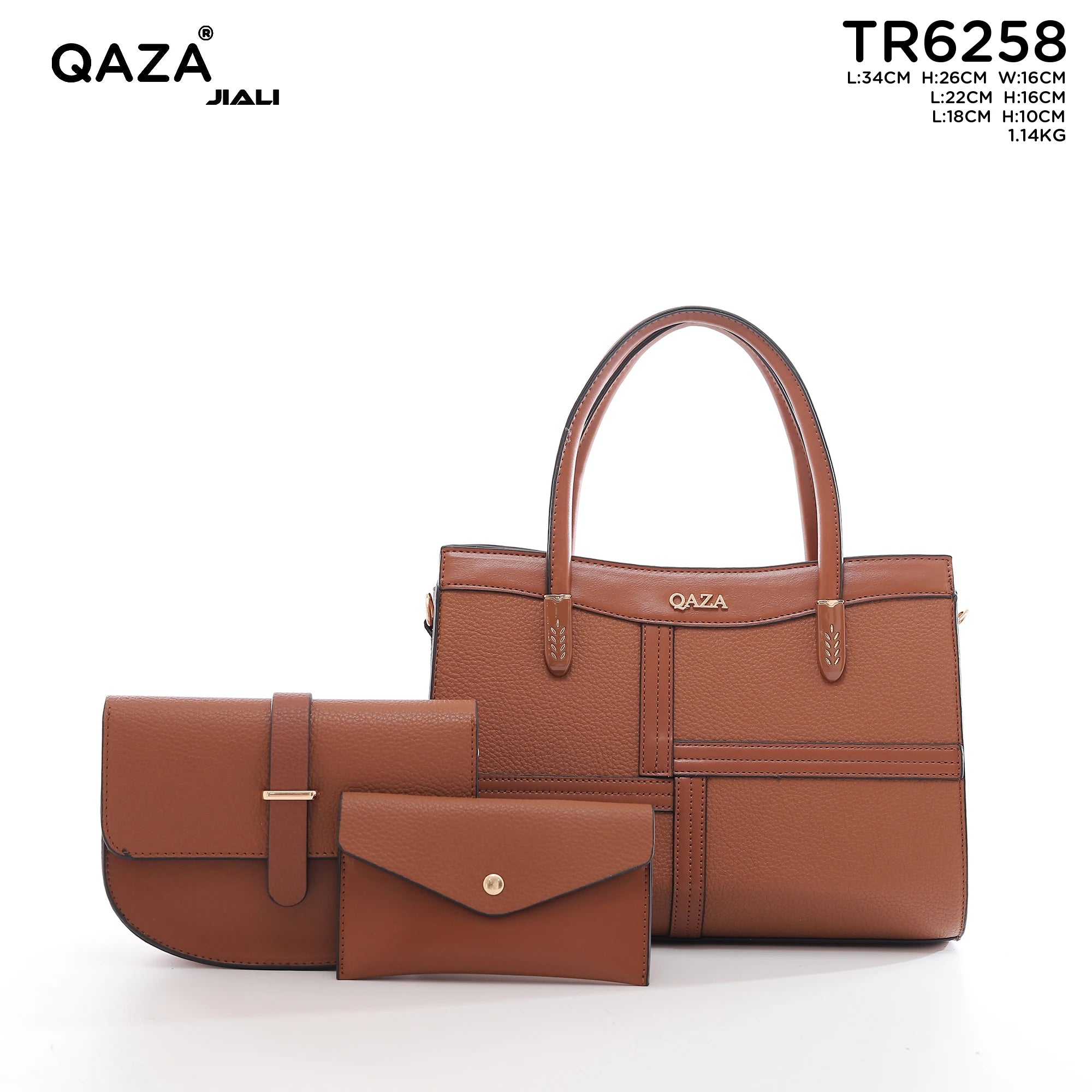 QAZA Women PU Leather Patchwork Color Block Tote Shoulder Handbag Set