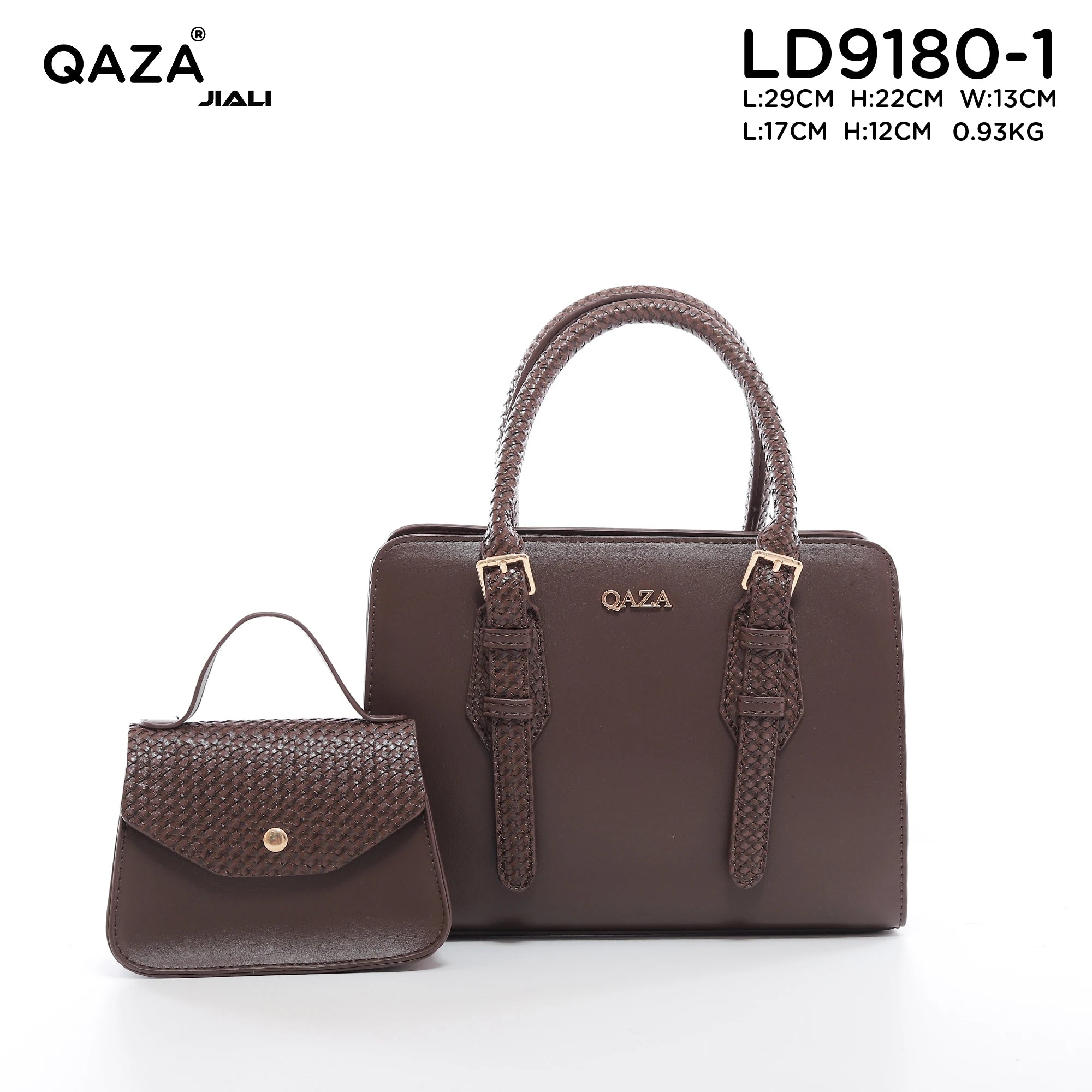QAZA LD9180-1 Women PU Leather Woven Handle Top Handle Shoulder Bag with Coin Purse
