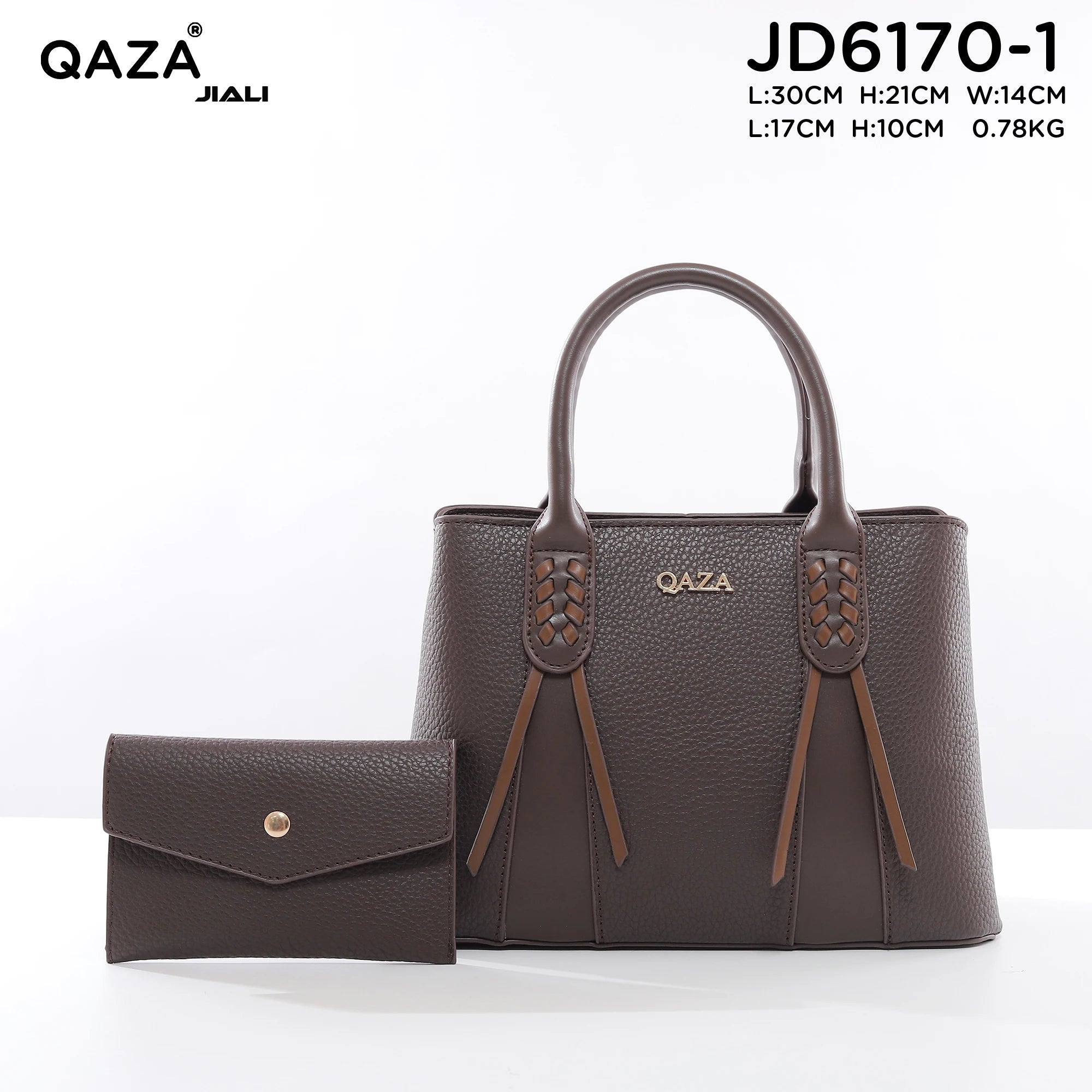 QAZA Women PU Leather Woven Grid 2-in-1 Tote Shoulder Handbag Set