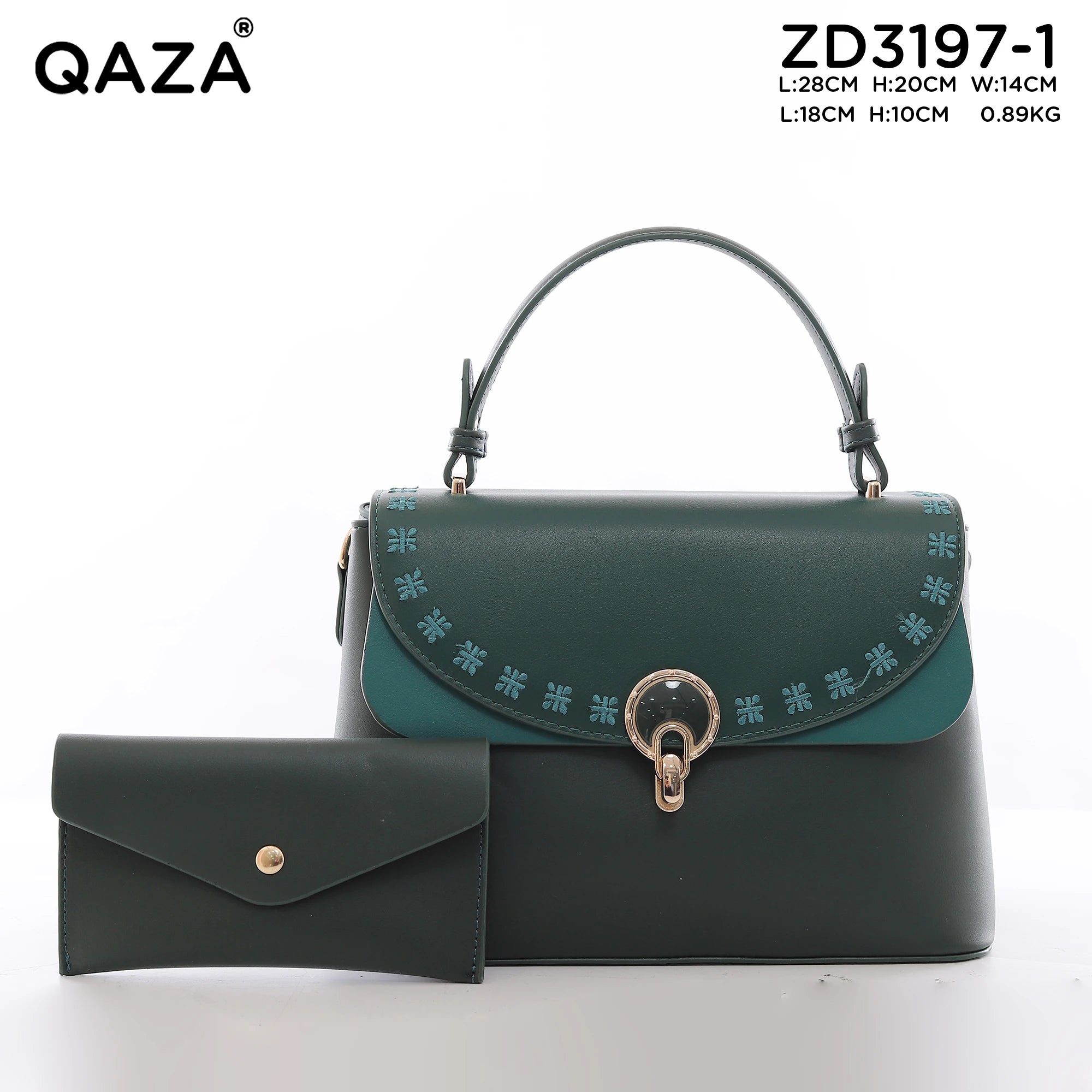 QAZA ZD3197-1 Women PU Leather Embroidery Tote Bag Set