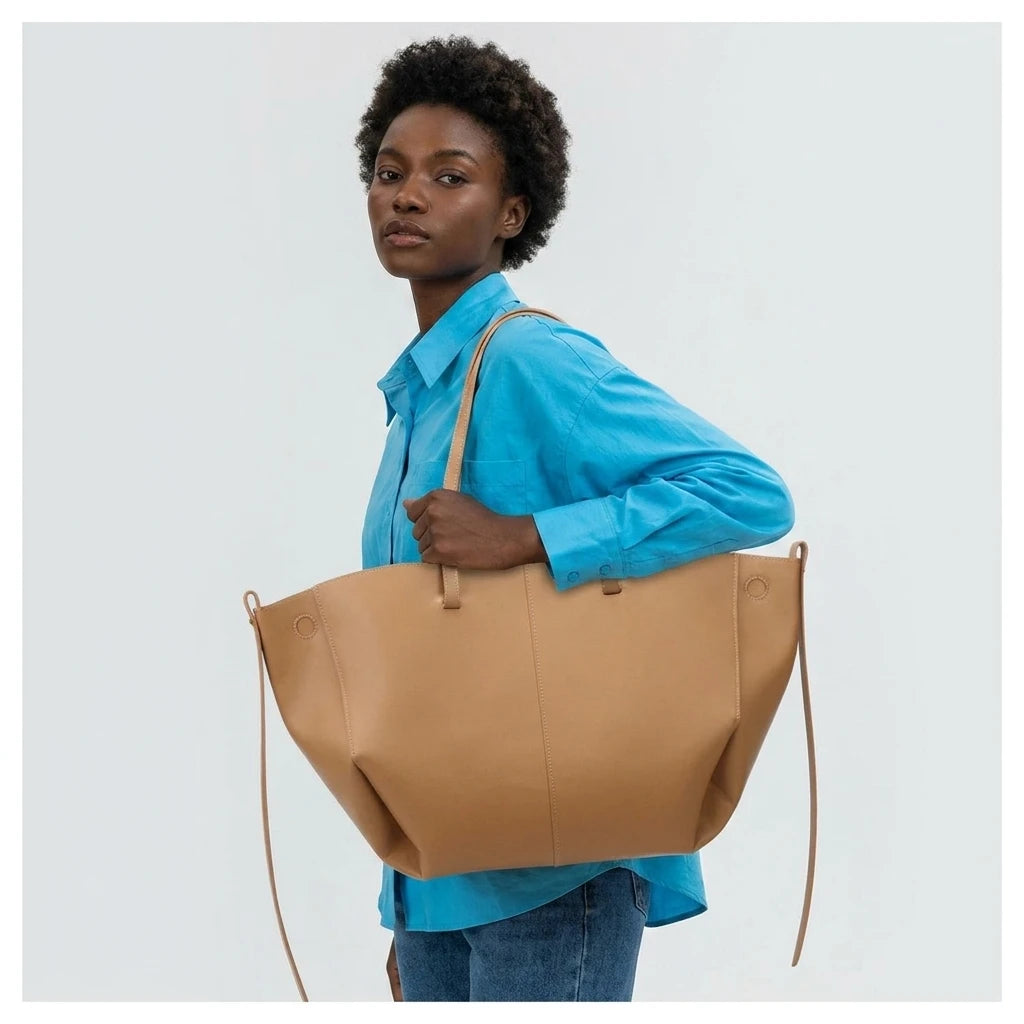 QAZA Women PU Leather Vintage Large Capacity Shoulder Tote Handbag