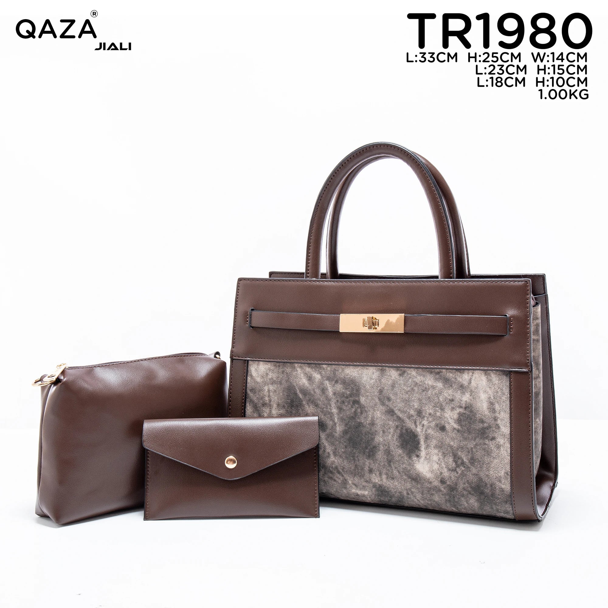 Women PU Leather Marble Pattern 3-in-1 Tote Bag Set