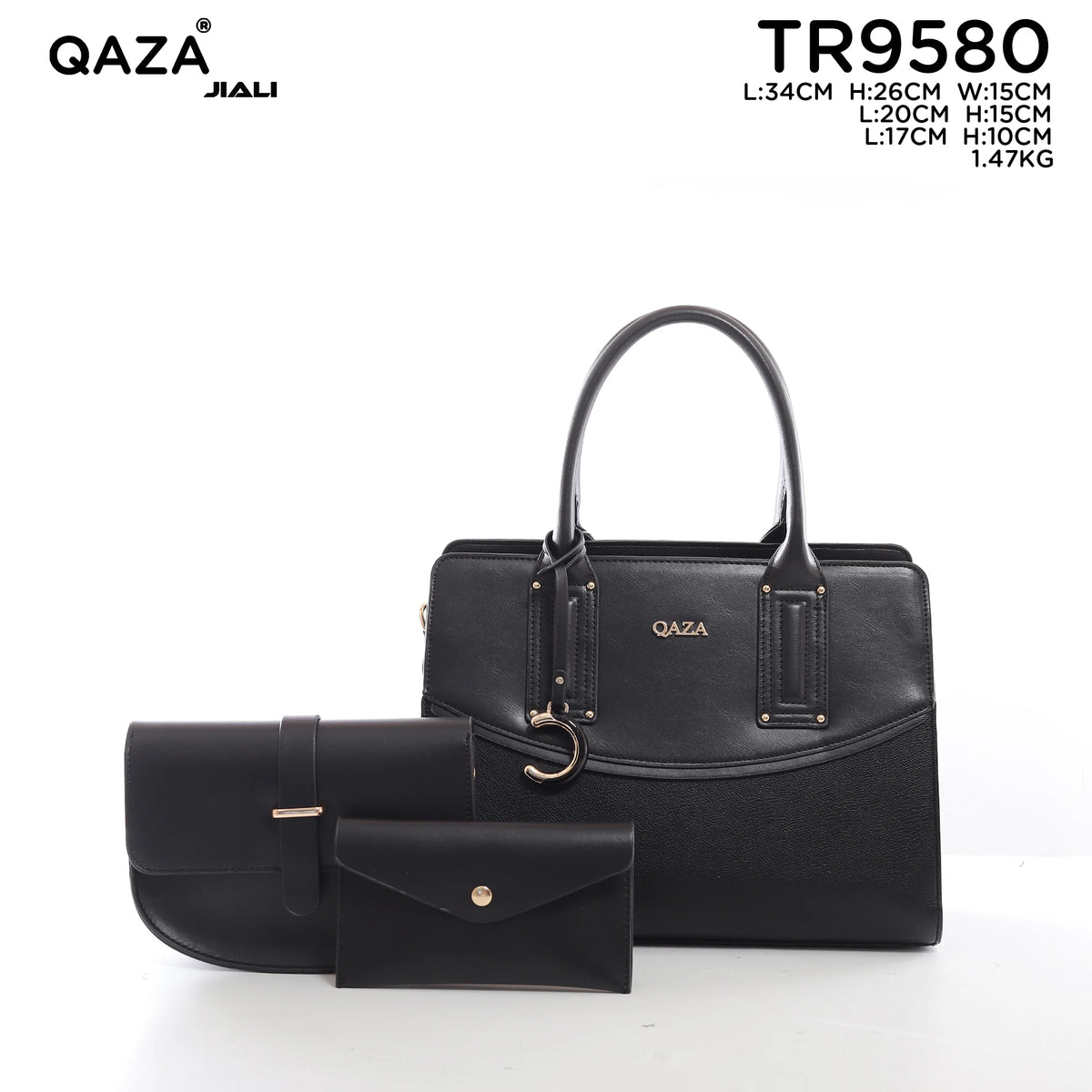 QAZA Women PU Leather 3-in-1 Color Block Tote Crossbody Purse Set