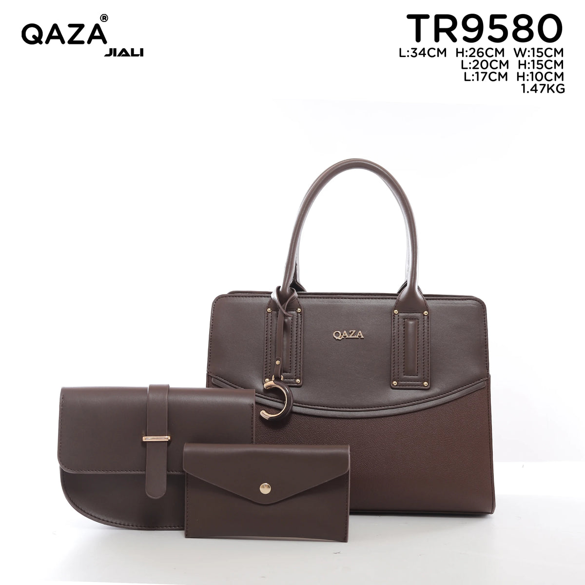 QAZA Women PU Leather 3-in-1 Color Block Tote Crossbody Purse Set