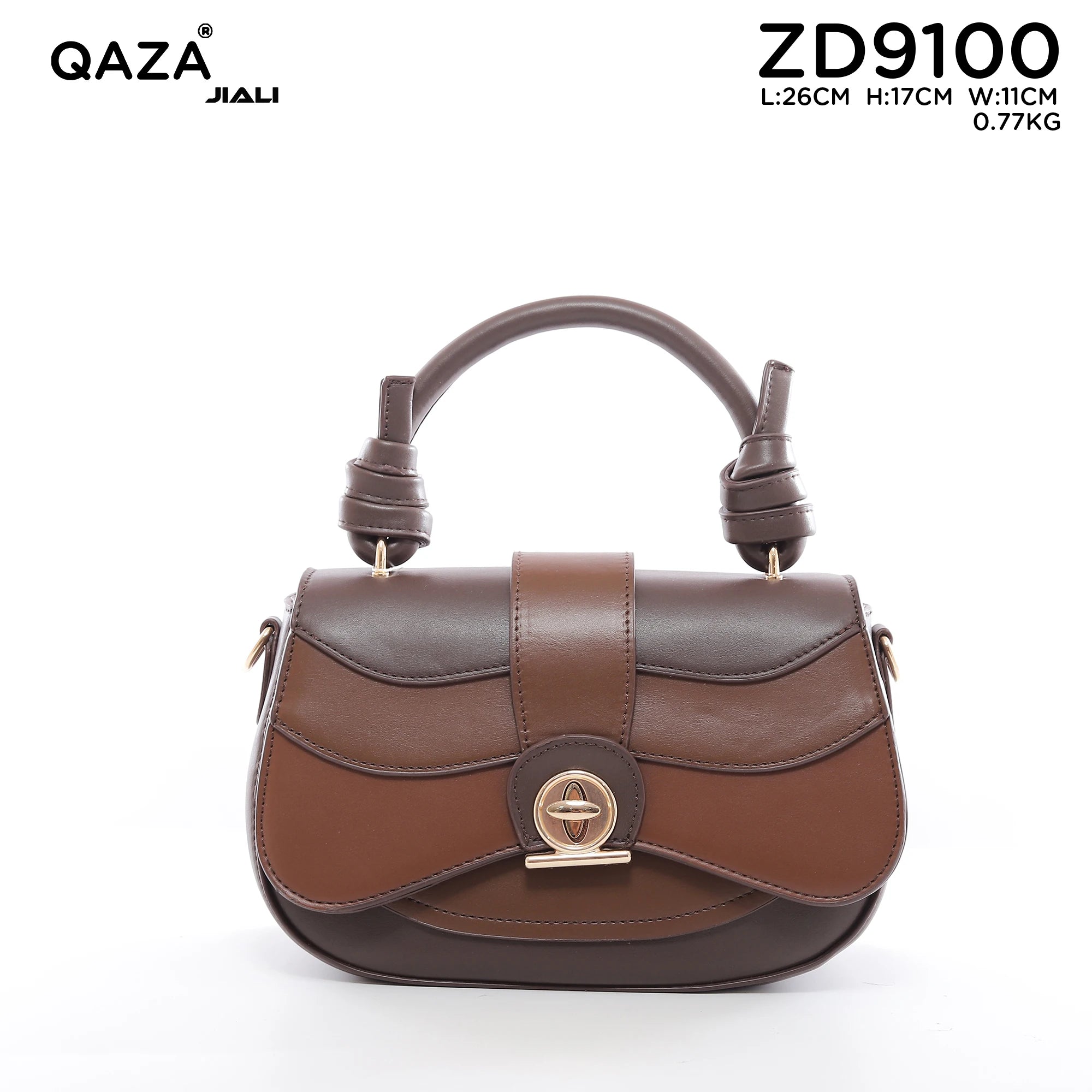 QAZA ZD9100 Women PU Leather Color Block Structured Tote Satchel Bag