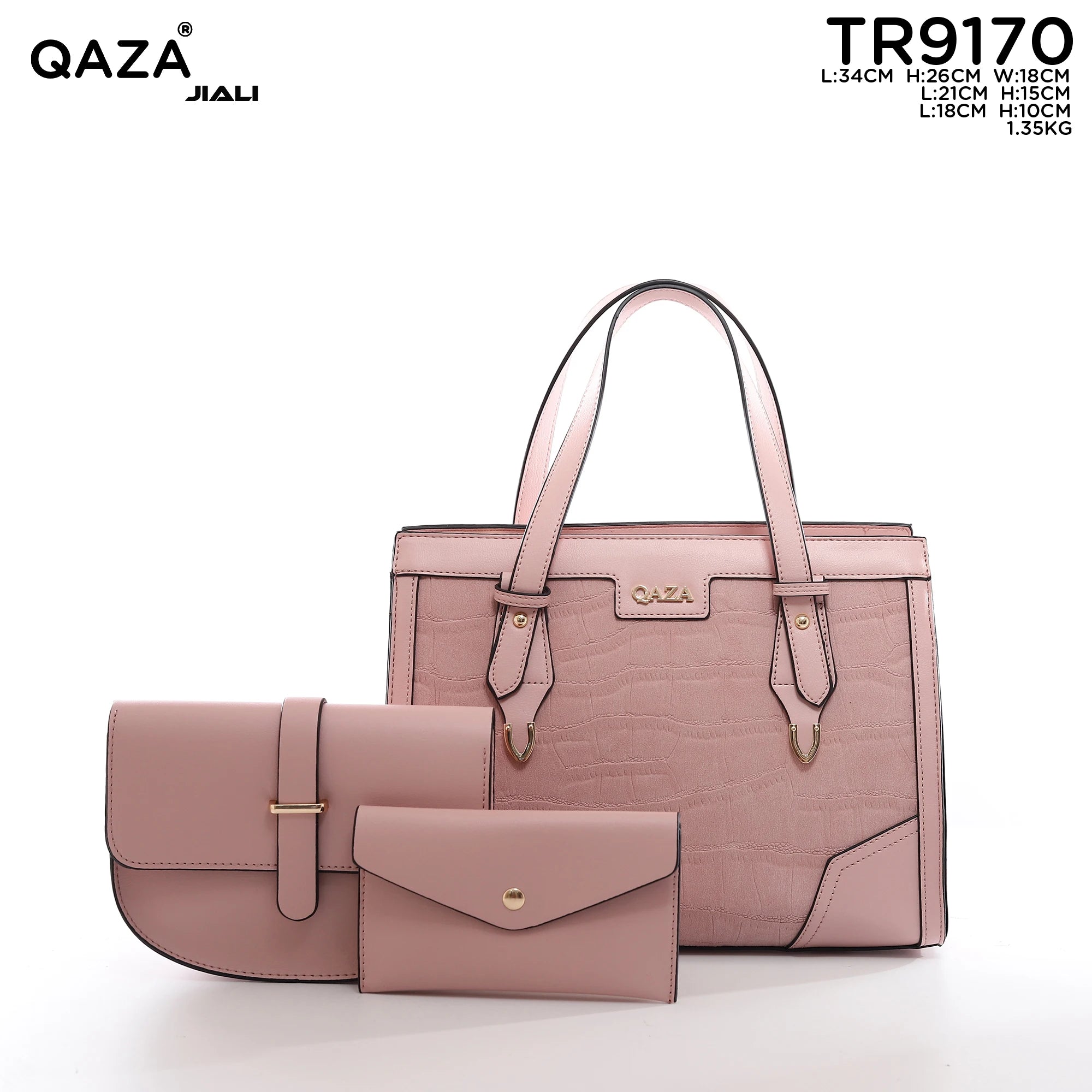 QAZA TR9170 Women PU Leather Crocodile Pattern Tote Bag Set